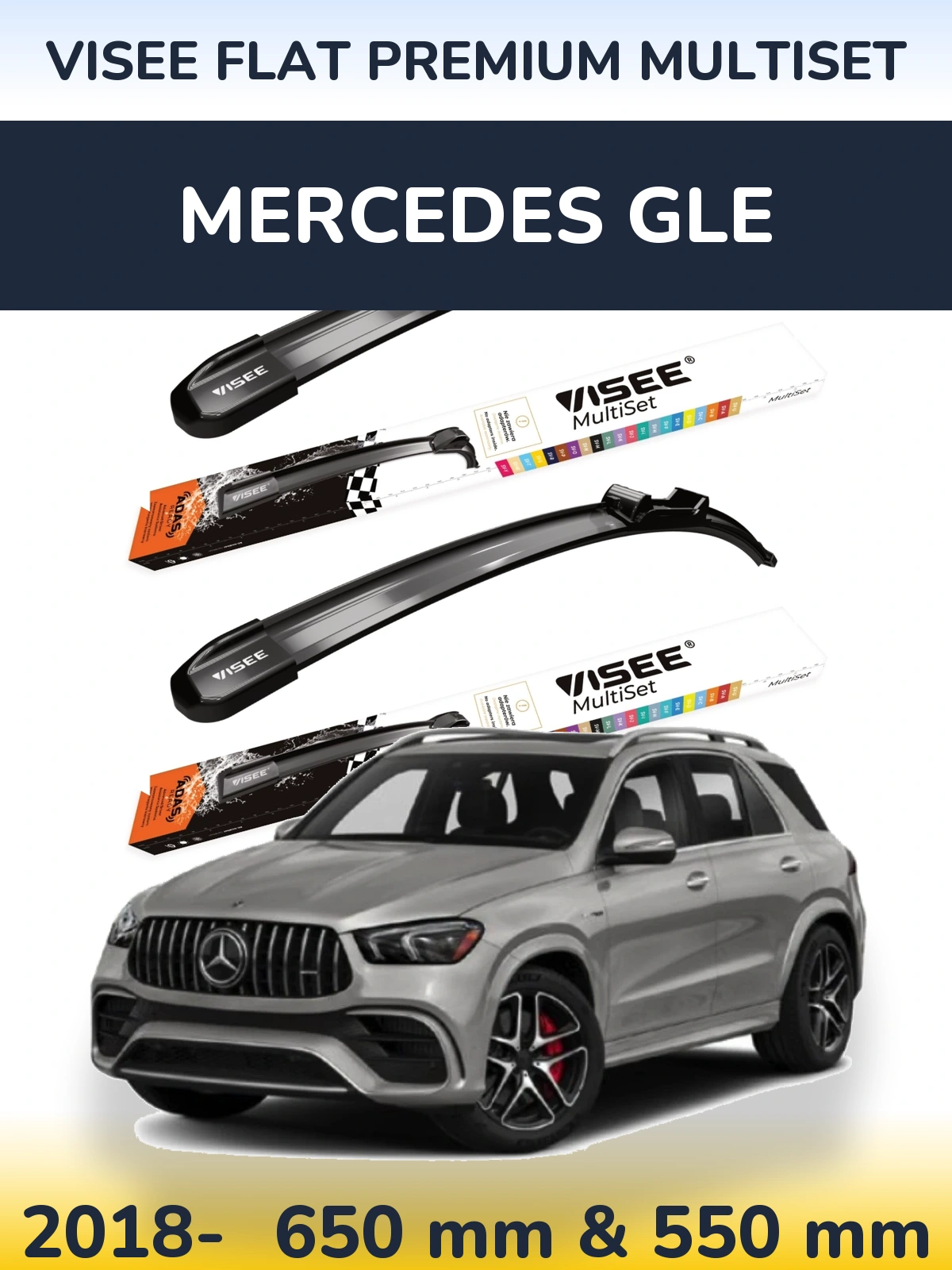 Front wiper blade set VISEE FLAT PREMIUM MultiSet 650 & 550 mm for Mercedes GLE 2018-2026