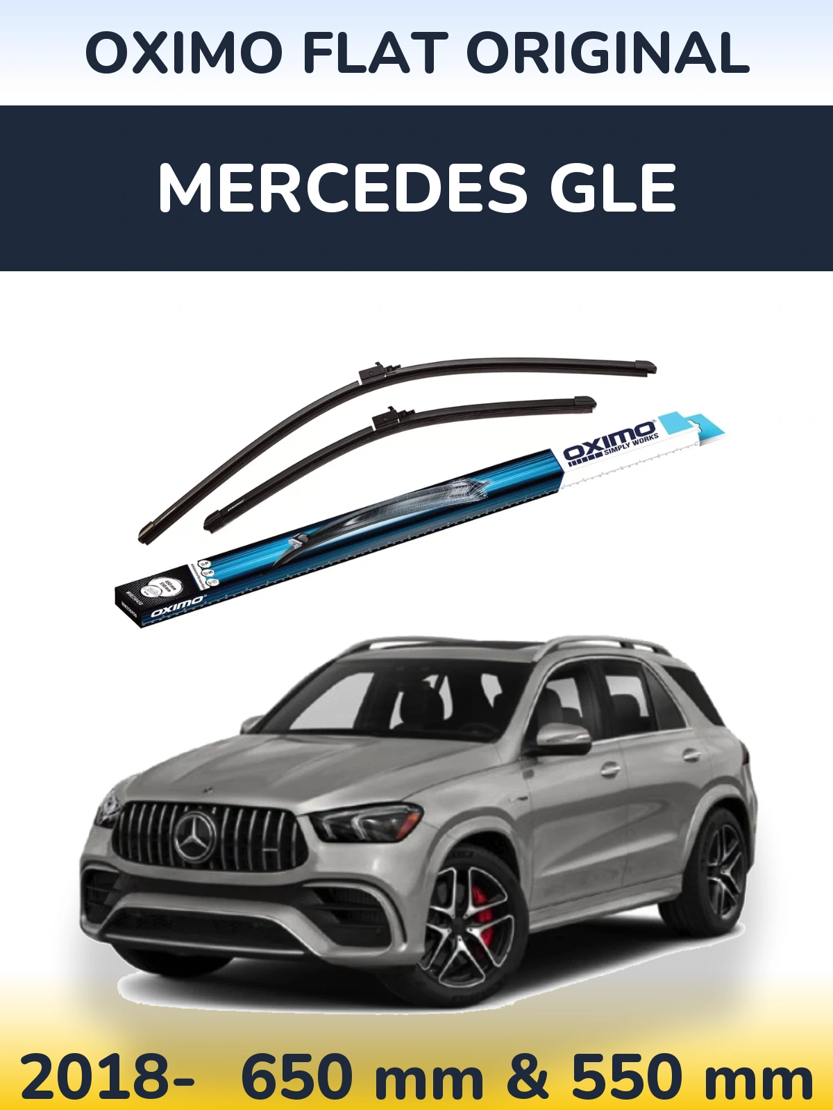 Front wiper blade set Oximo Flat Original 650 & 550 mm for Mercedes GLE 2018-2026