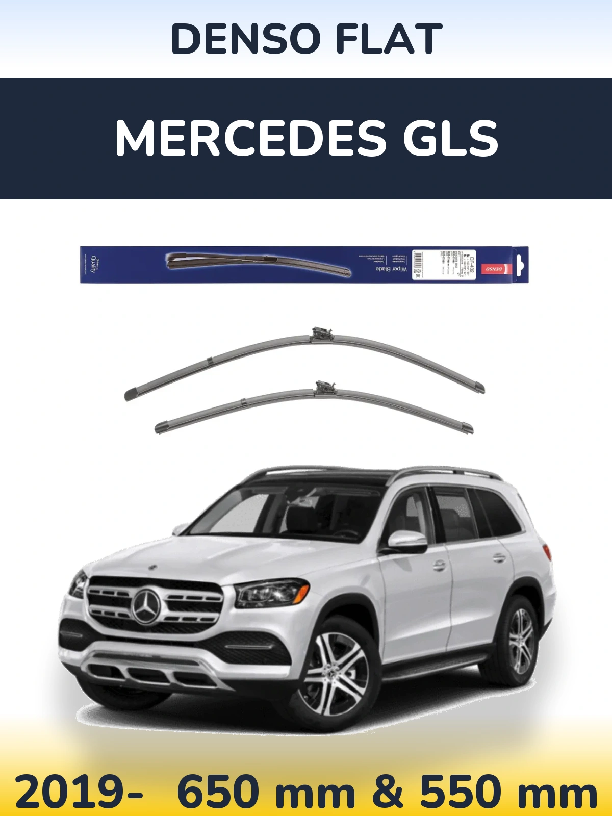 Front wiper blade set Denso Flat 650 & 550 mm for Mercedes GLS 2019-2026