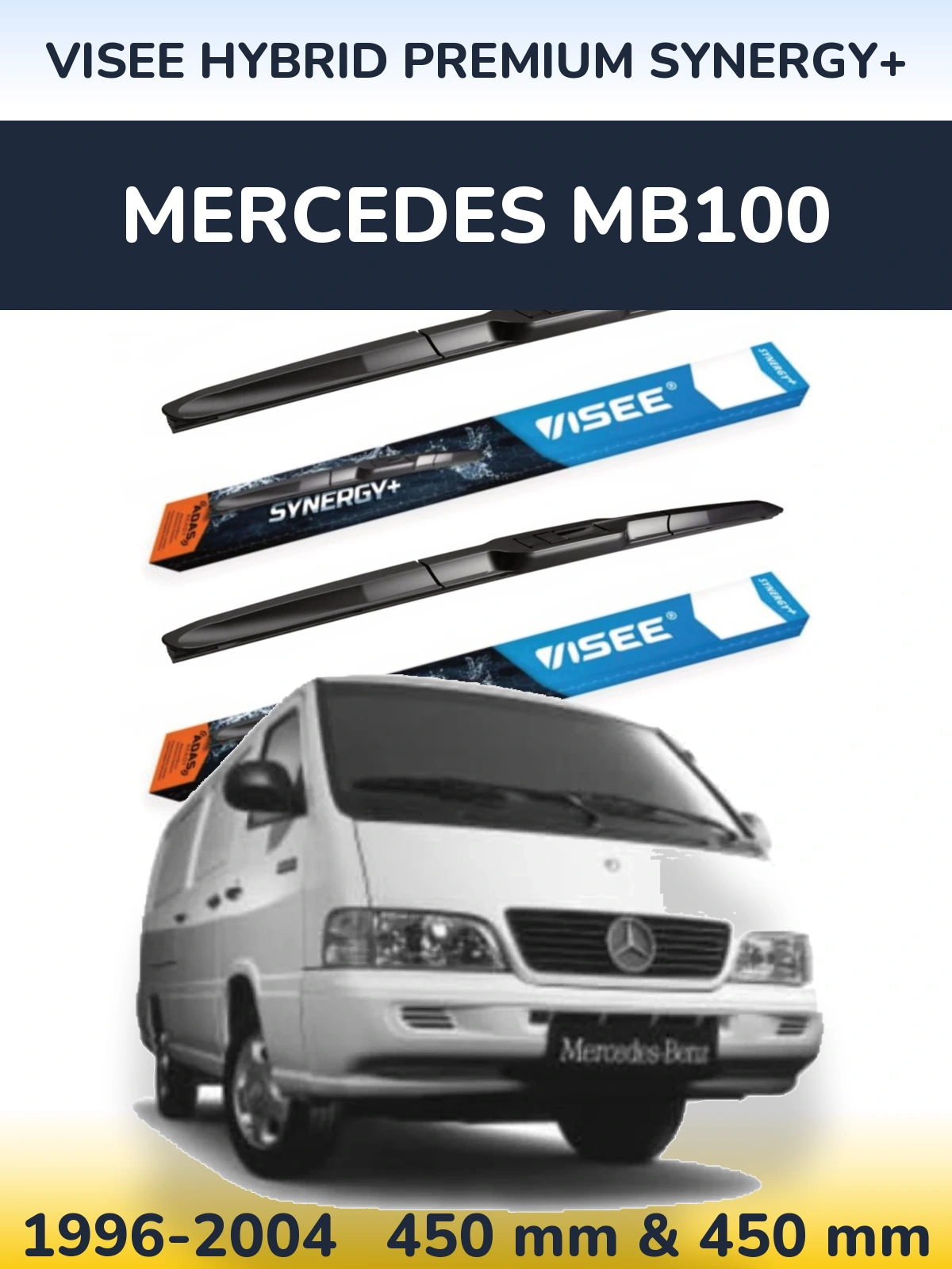 Front wiper blade set VISEE HYBRID PREMIUM SYNERGY+ 450 & 450 mm for Mercedes MB100 1996-2004