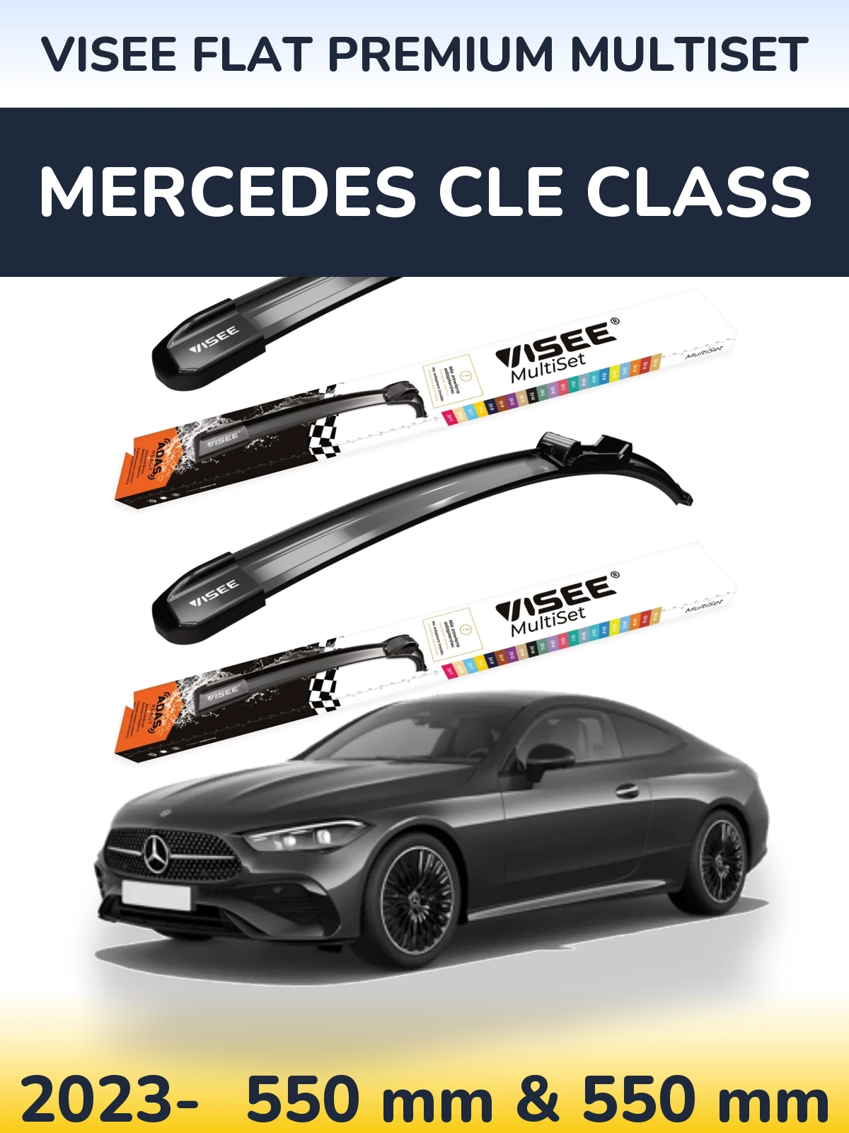 Front wiper blade set VISEE FLAT PREMIUM MultiSet 550 & 550 mm for Mercedes CLE Class 2023-2026