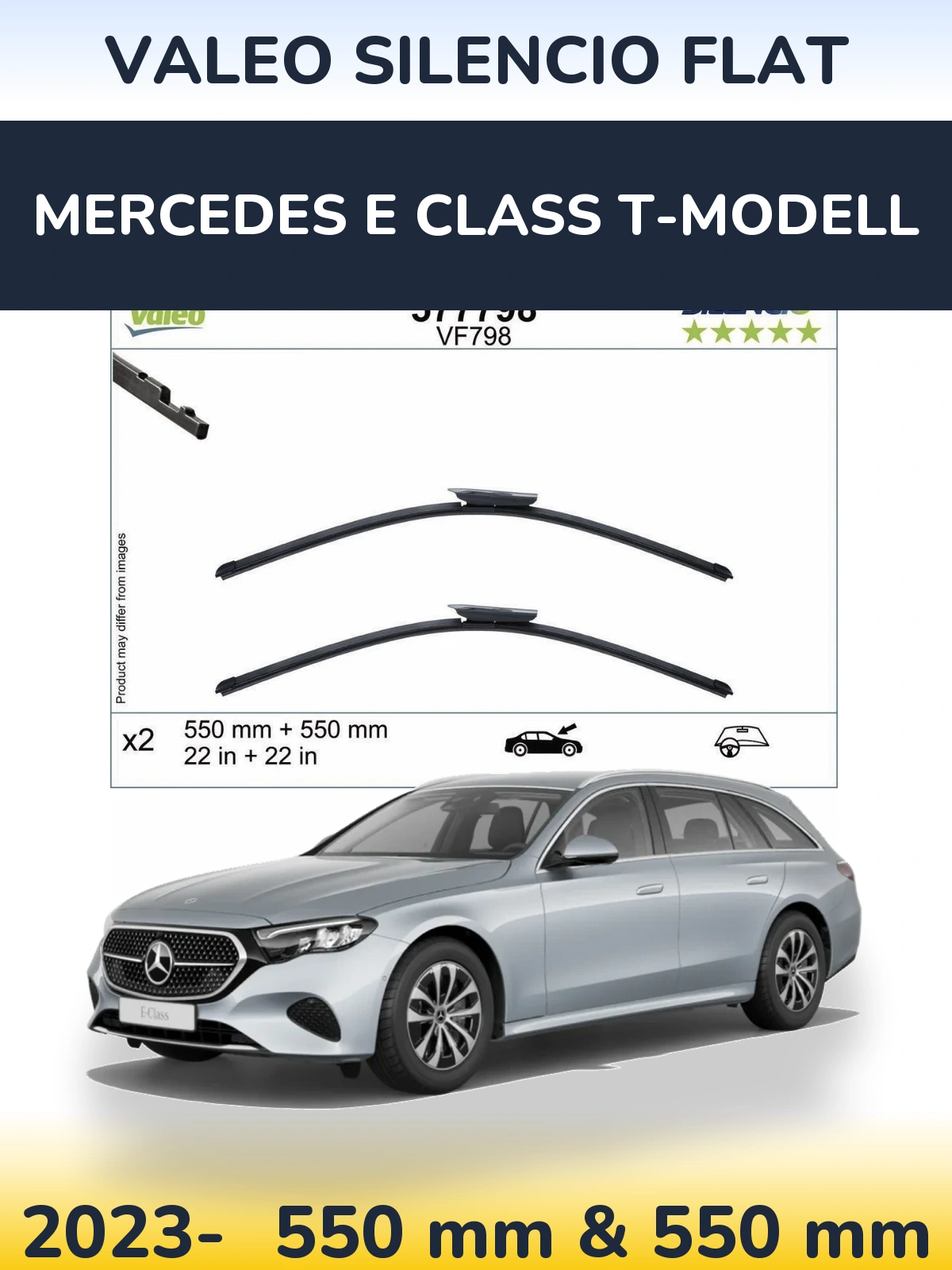 Front wiper blade set Valeo Silencio Flat 550 & 550 mm for Mercedes E Class T-Modell 2023-2026