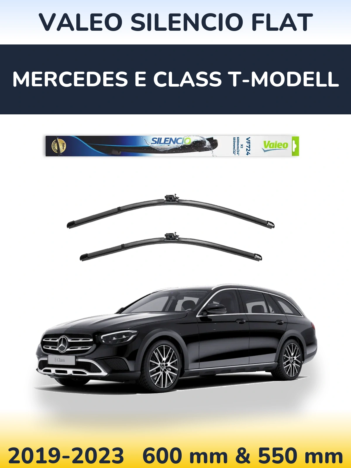 Front wiper blade set Valeo Silencio Flat 600 & 550 mm for Mercedes E Class T-Modell 2019-2023