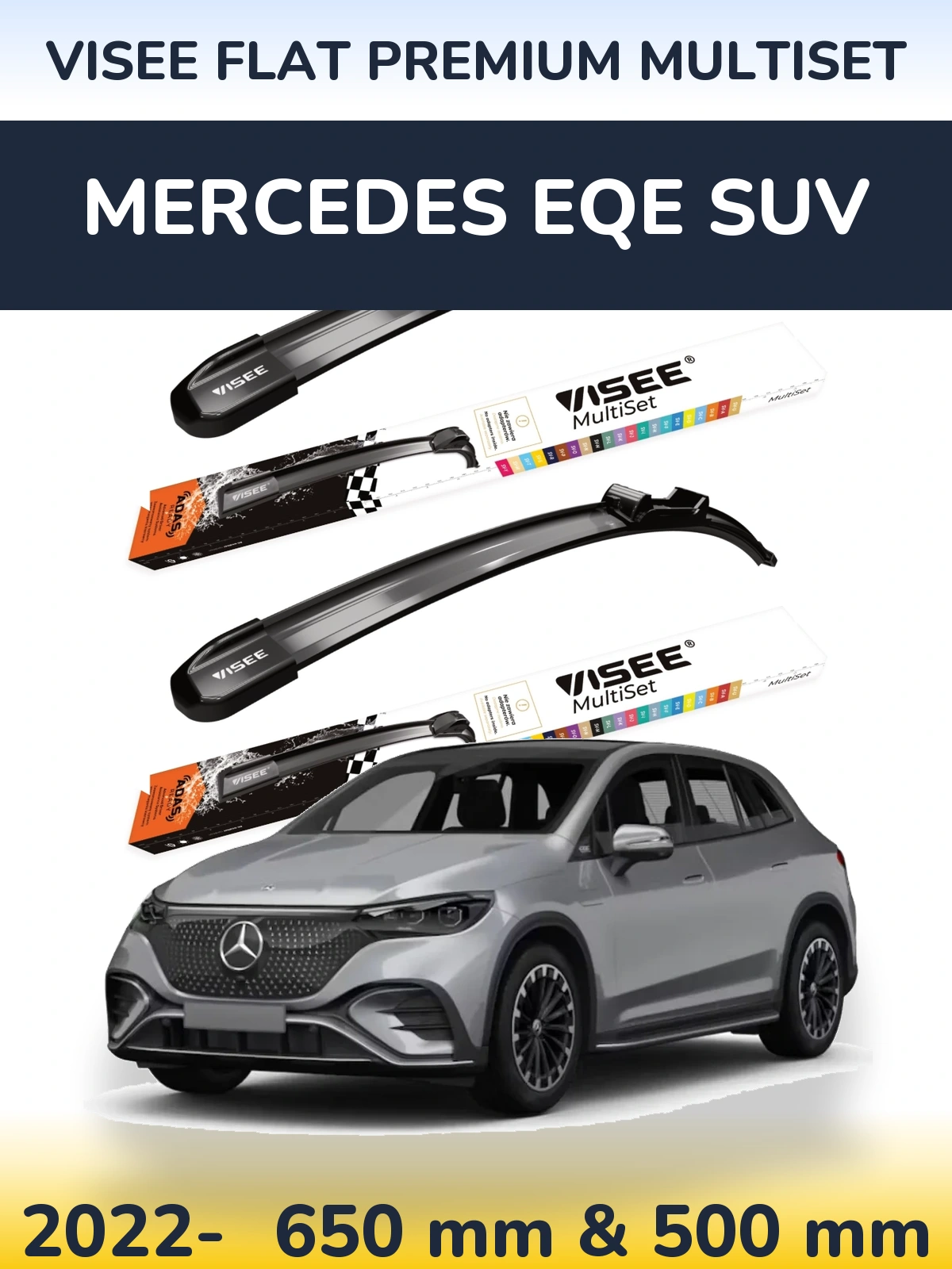Front wiper blade set VISEE FLAT PREMIUM MultiSet 650 & 500 mm for Mercedes EQE SUV 2022-2026