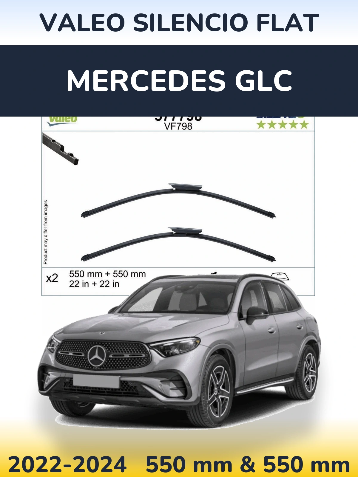 Front wiper blade set Valeo Silencio Flat 550 & 550 mm for Mercedes GLC 2022-2024