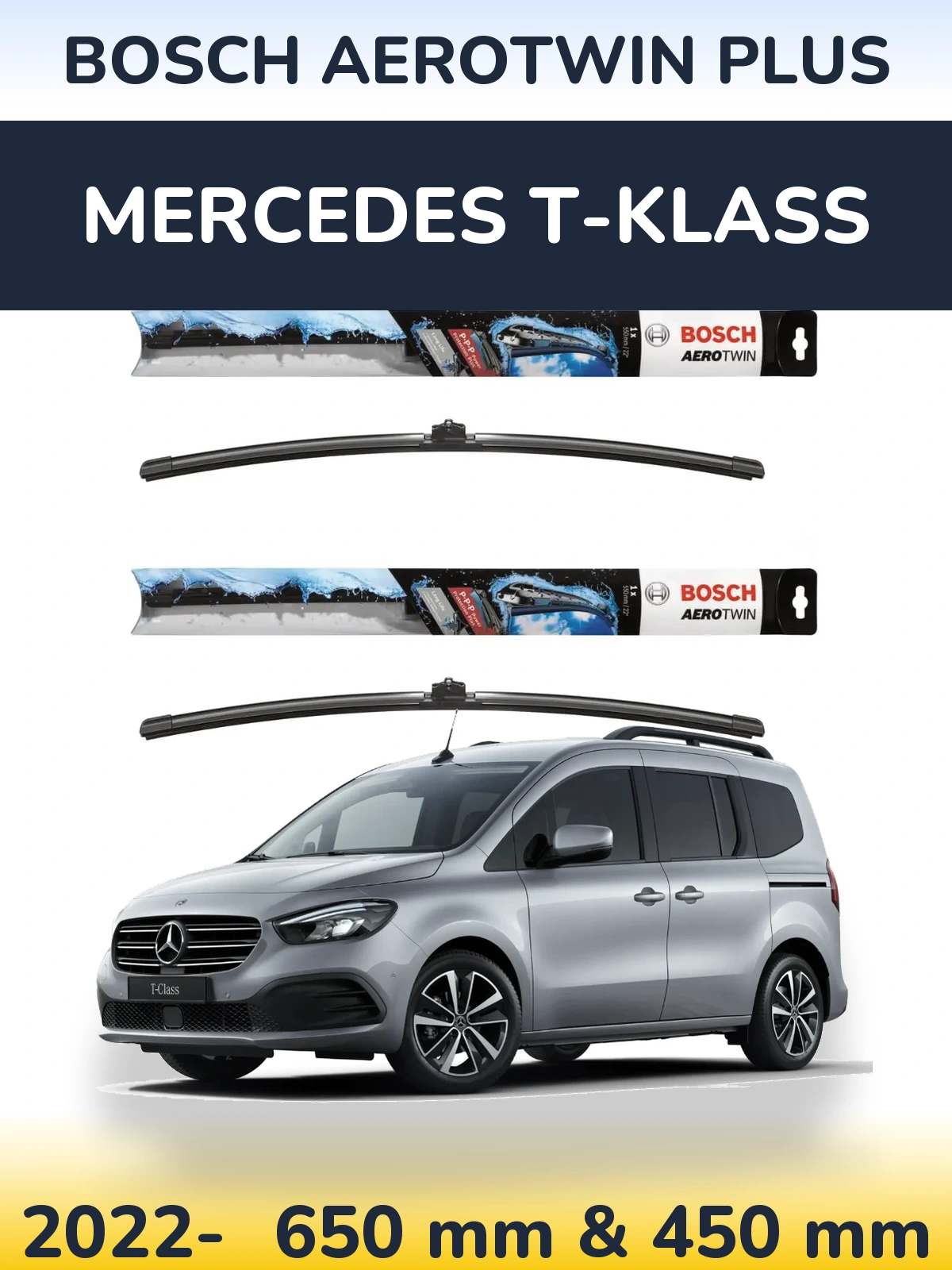 Комплект передніх щіток BOSCH AeroTwin Plus 650 & 450 мм для Mercedes T-Klass 2022-2026
