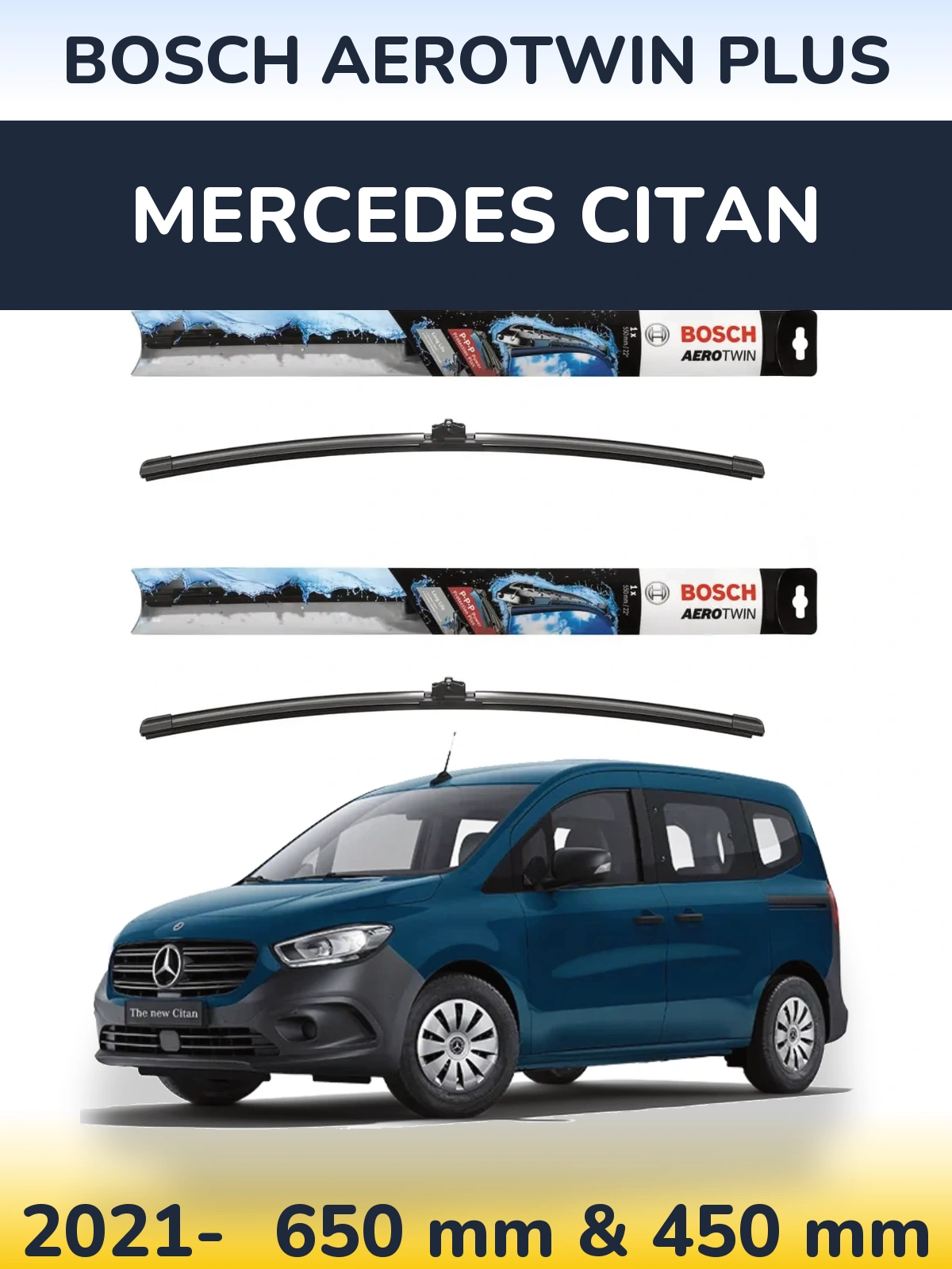 Комплект передних дворников BOSCH AeroTwin Plus 650 & 450 мм для Mercedes Citan 2021-2026