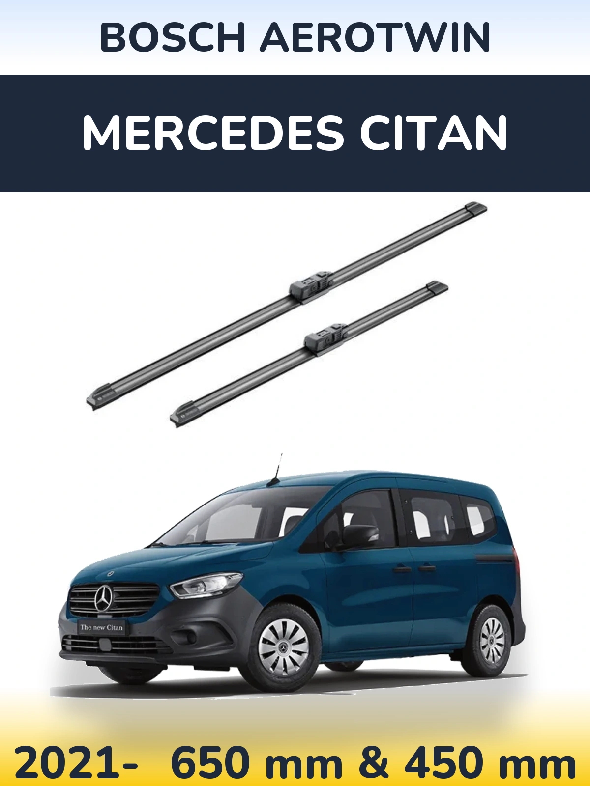 Front wiper blade set BOSCH AeroTwin 650 & 450 mm for Mercedes Citan 2021-2026