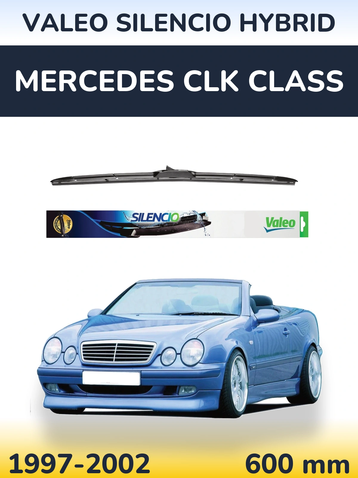 Front wiper blade Valeo Silencio Hybrid 600 mm for Mercedes CLK Class 1997-2002