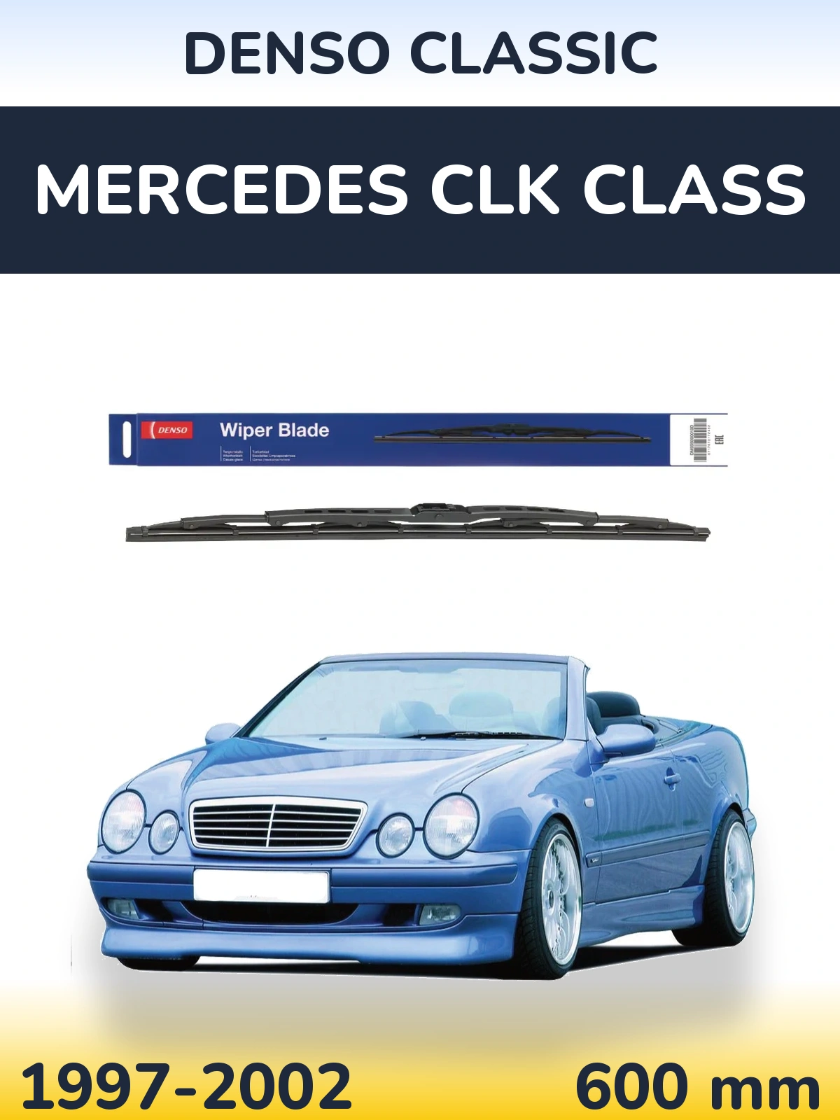 Front wiper blade Denso Classic 600 mm for Mercedes CLK Class 1997-2002