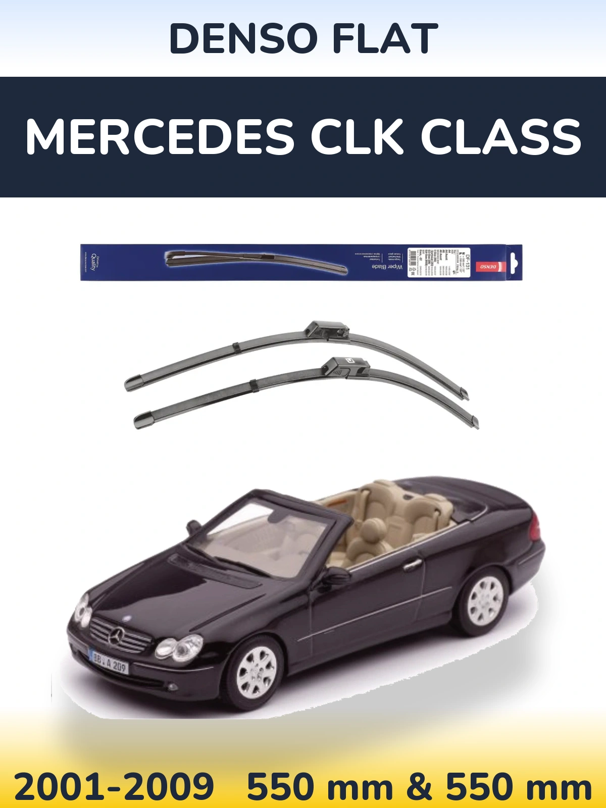 Front wiper blade set Denso Flat 550 & 550 mm for Mercedes CLK Class 2001-2009