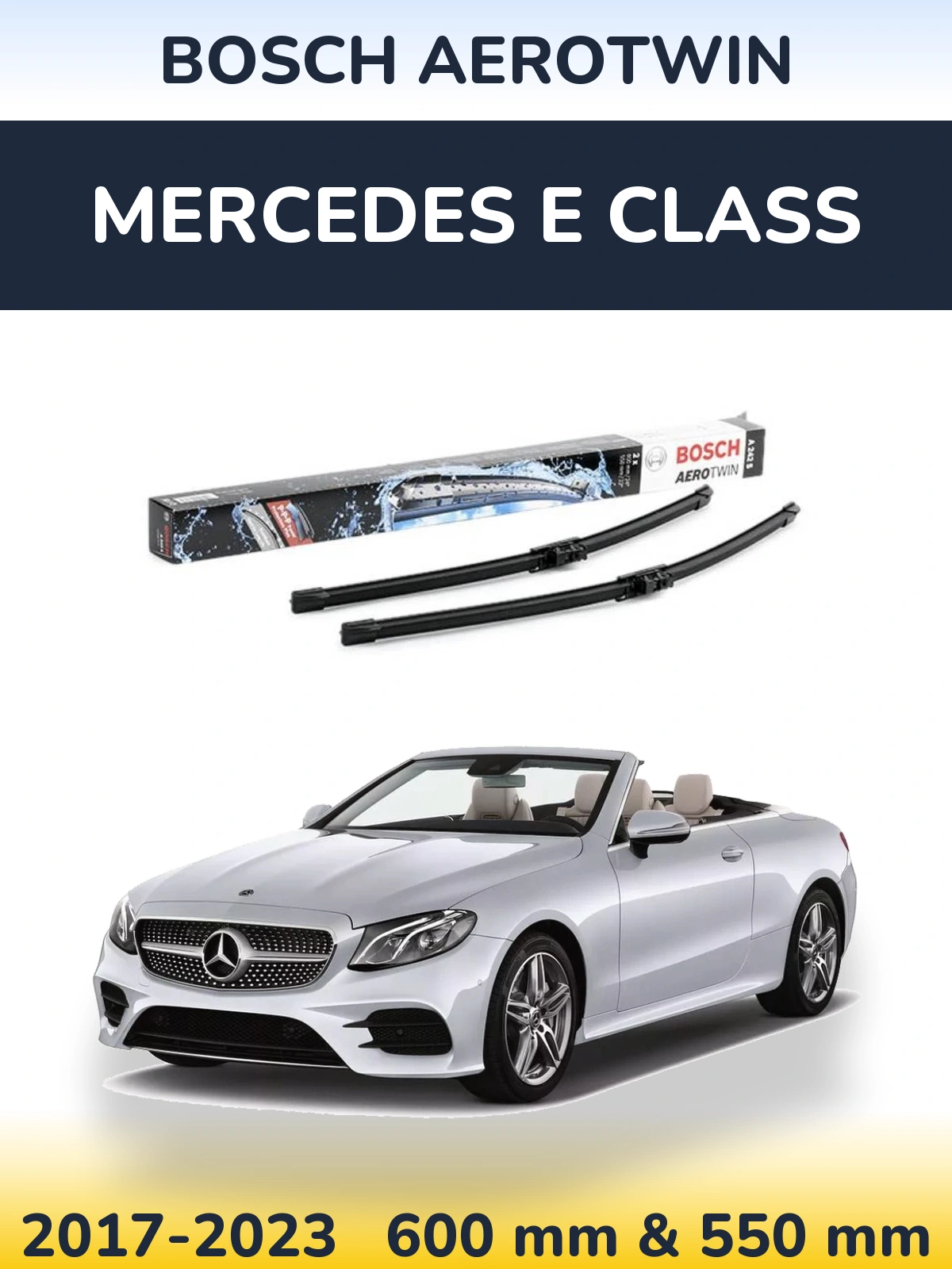 Front wiper blade set BOSCH AeroTwin 600 & 550 mm for Mercedes E Class 2017-2023