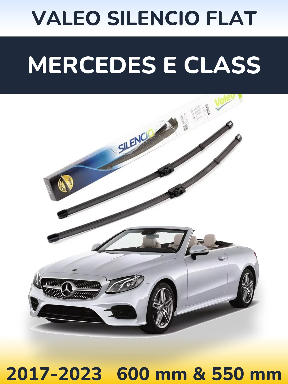 Front wiper blade set Valeo Silencio Flat 600 & 550 mm for Mercedes E Class 2017-2023