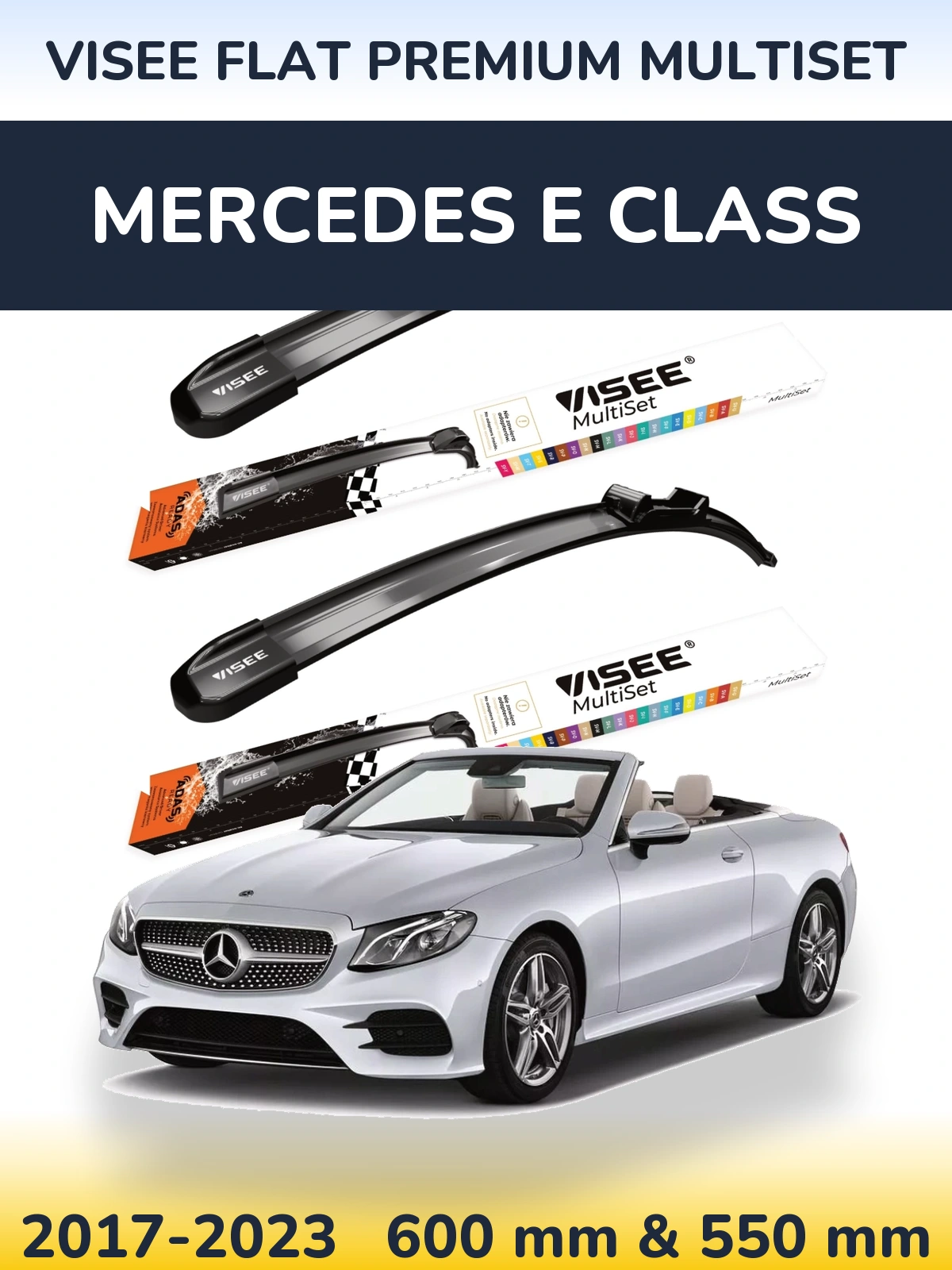 Комплект передних дворников VISEE FLAT PREMIUM MultiSet 600 & 550 мм для Mercedes E Class 2017-2023