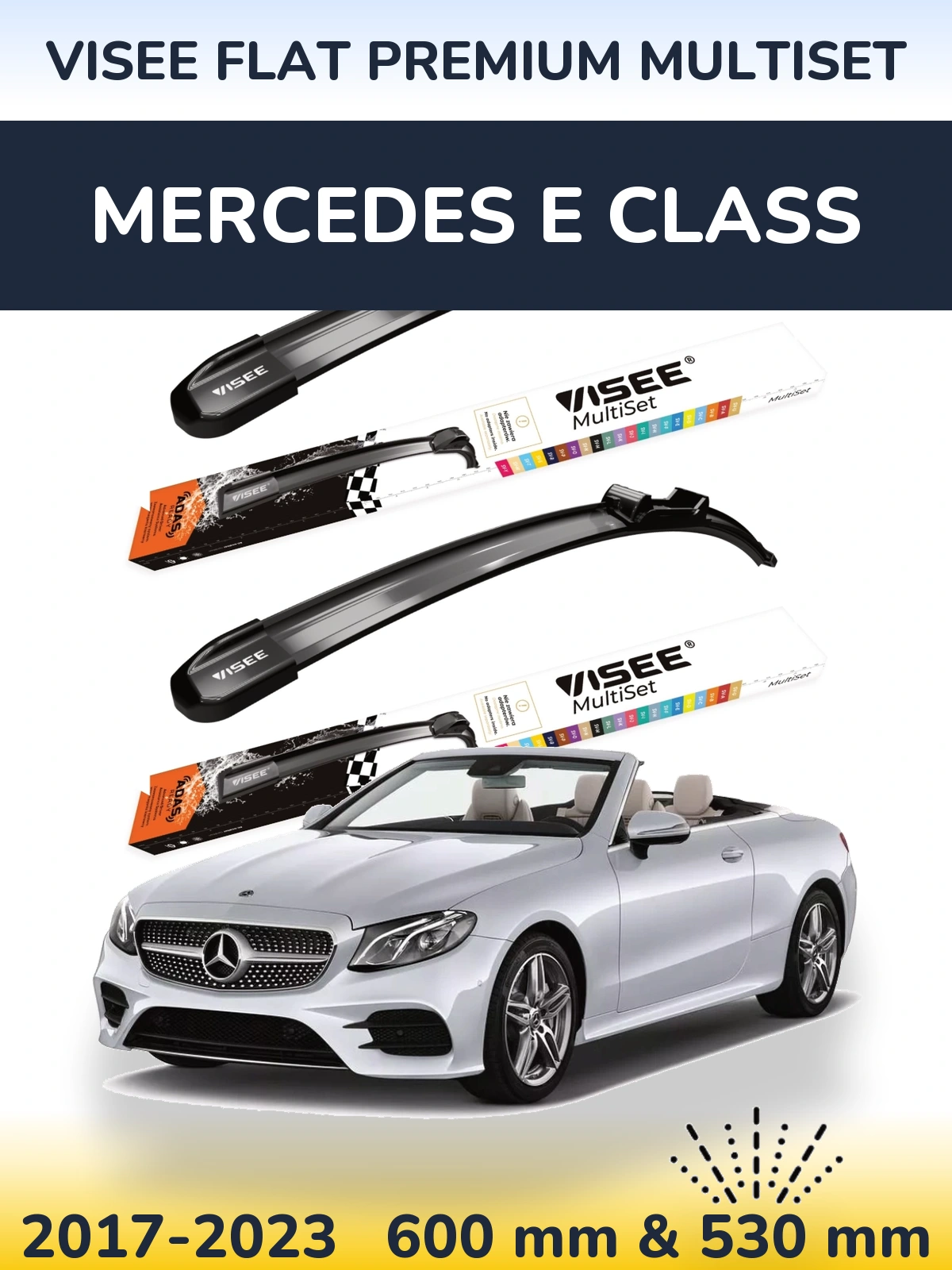 Front wiper blade set VISEE FLAT PREMIUM MultiSet 600 & 530 mm for Mercedes E Class 2017-2023