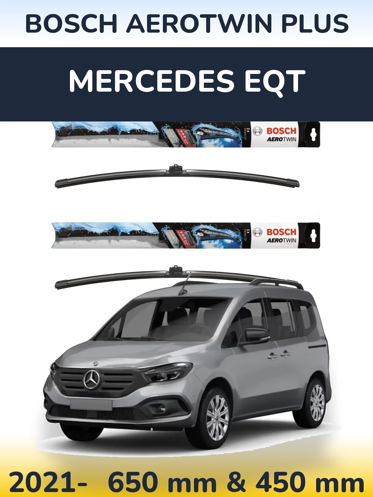 Комплект передніх щіток BOSCH AeroTwin Plus 650 & 450 мм для Mercedes EQT 2021-2026