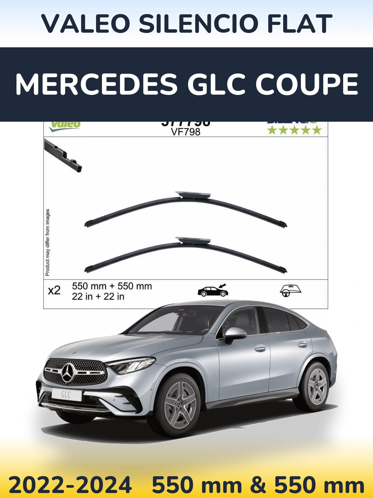 Front wiper blade set Valeo Silencio Flat 550 & 550 mm for Mercedes GLC Coupe 2022-2024
