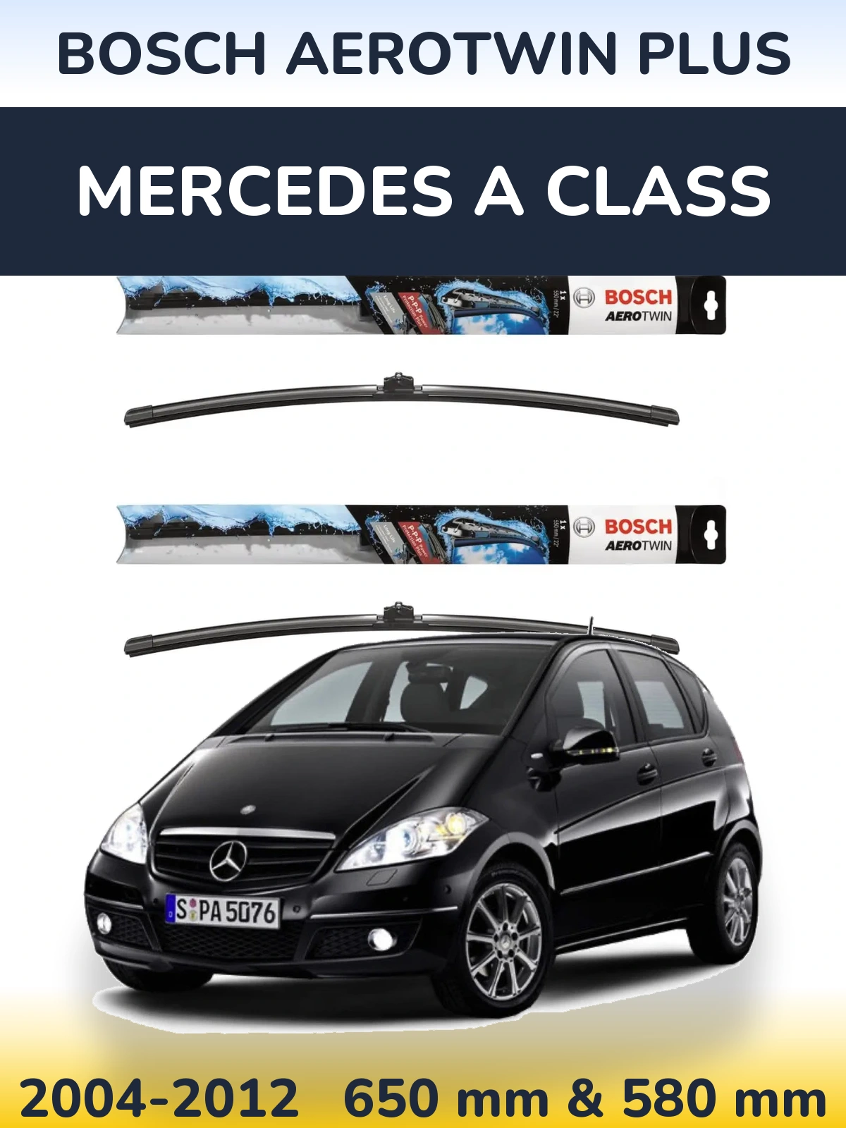 Комплект передних дворников BOSCH AeroTwin Plus 650 & 580 мм для Mercedes A Class 2004-2012