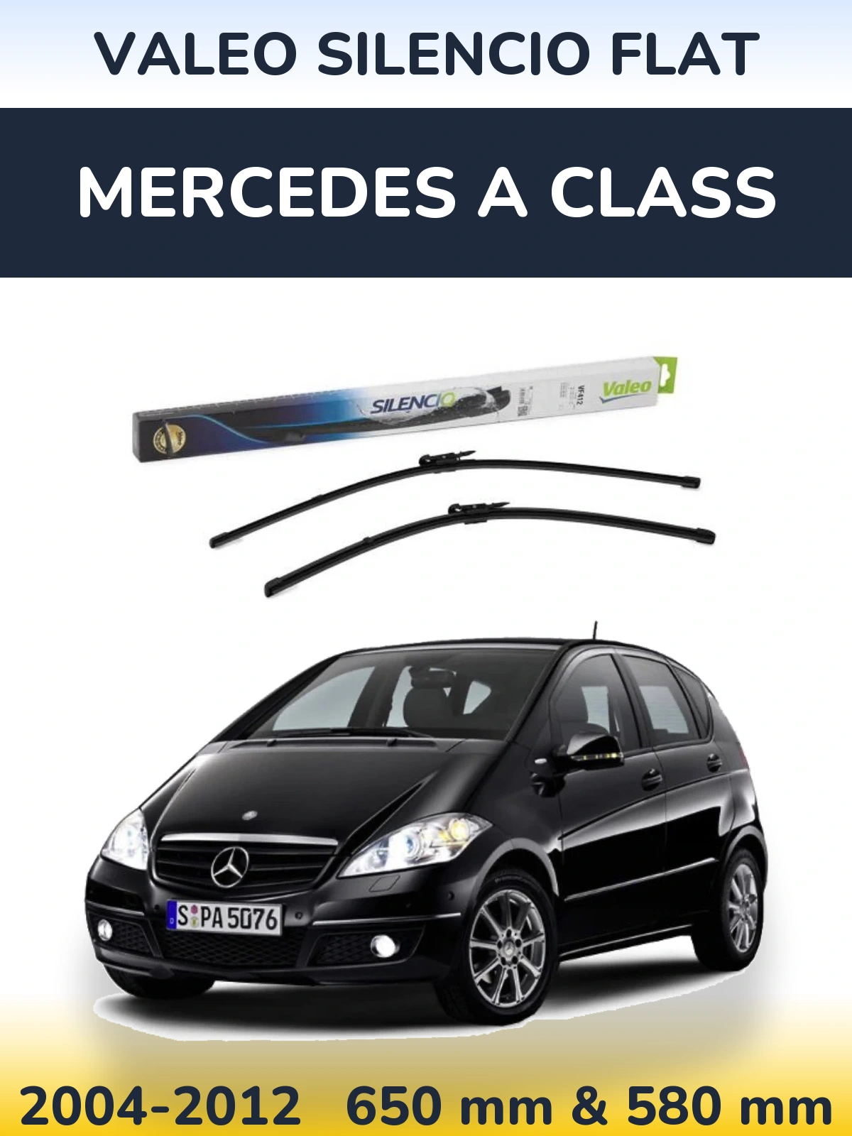 Front wiper blade set Valeo Silencio Flat 650 & 580 mm for Mercedes A Class 2004-2012