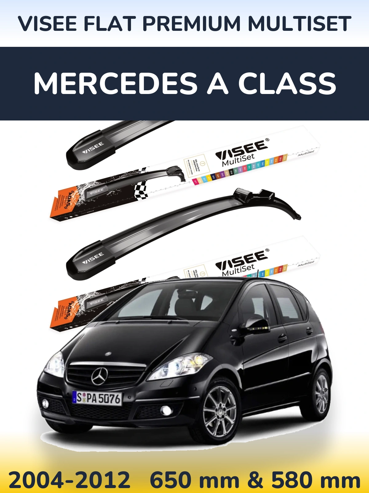Front wiper blade set VISEE FLAT PREMIUM MultiSet 650 & 580 mm for Mercedes A Class 2004-2012