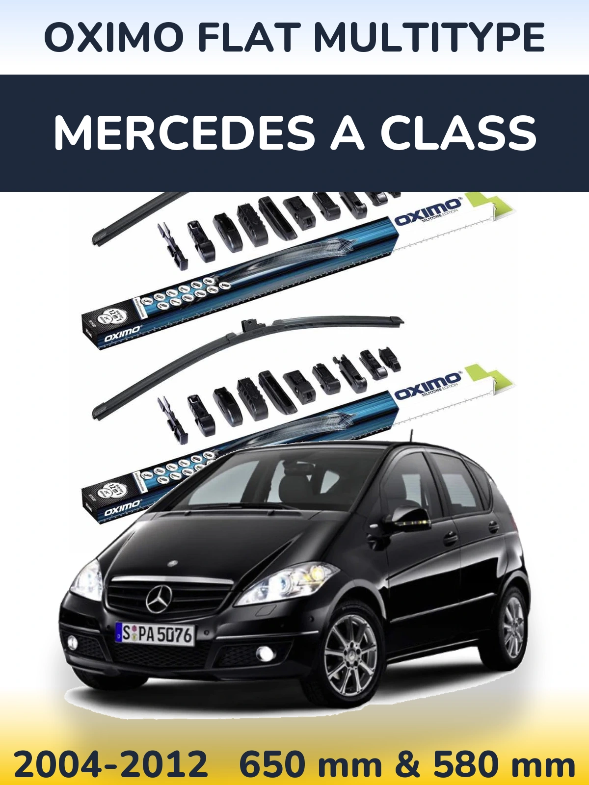 Front wiper blade set Oximo Flat MultiTypee 650 & 580 mm for Mercedes A Class 2004-2012