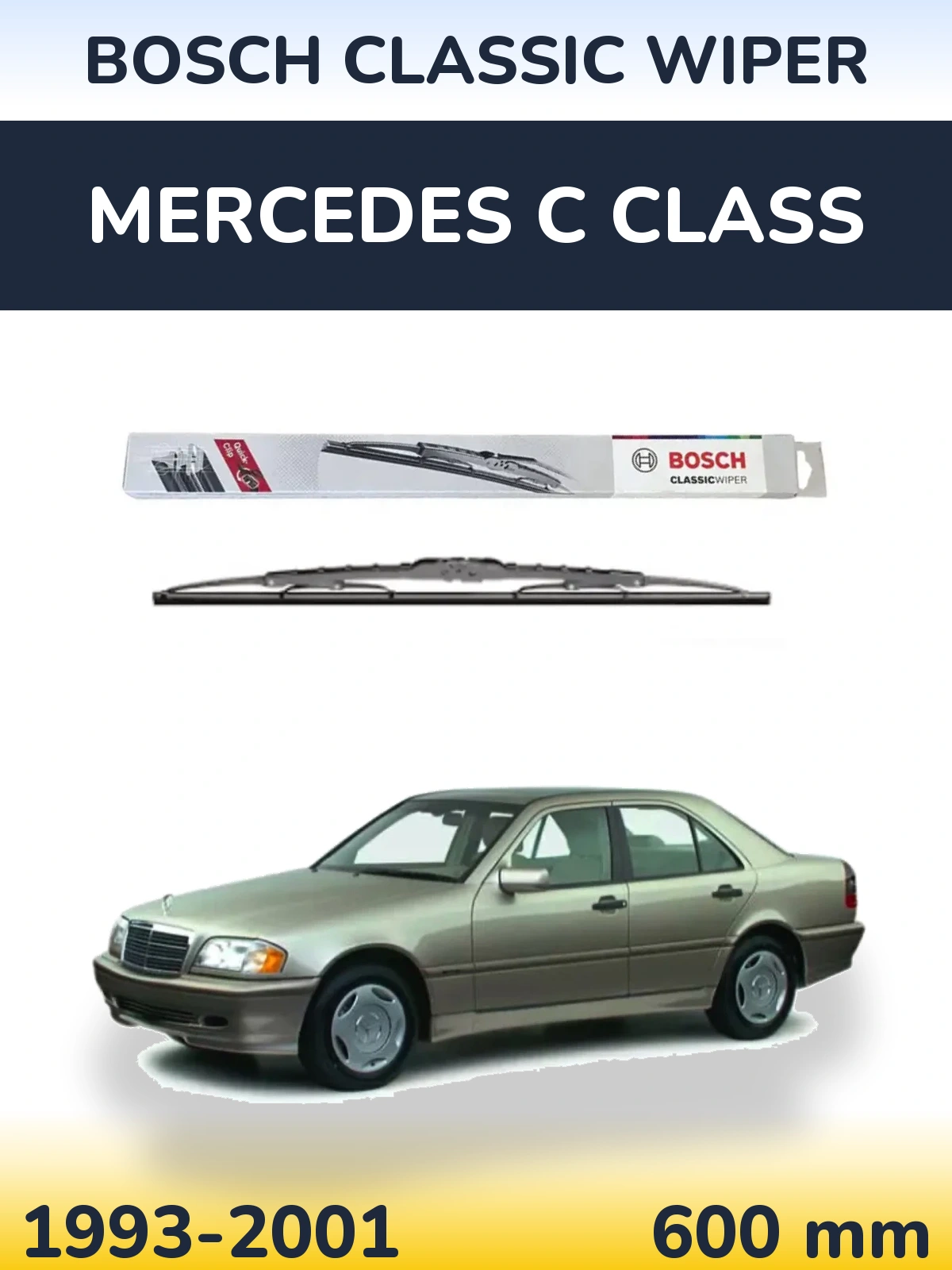 Front wiper blade BOSCH Classic Wiper 600 mm for Mercedes C Class 1993-2001