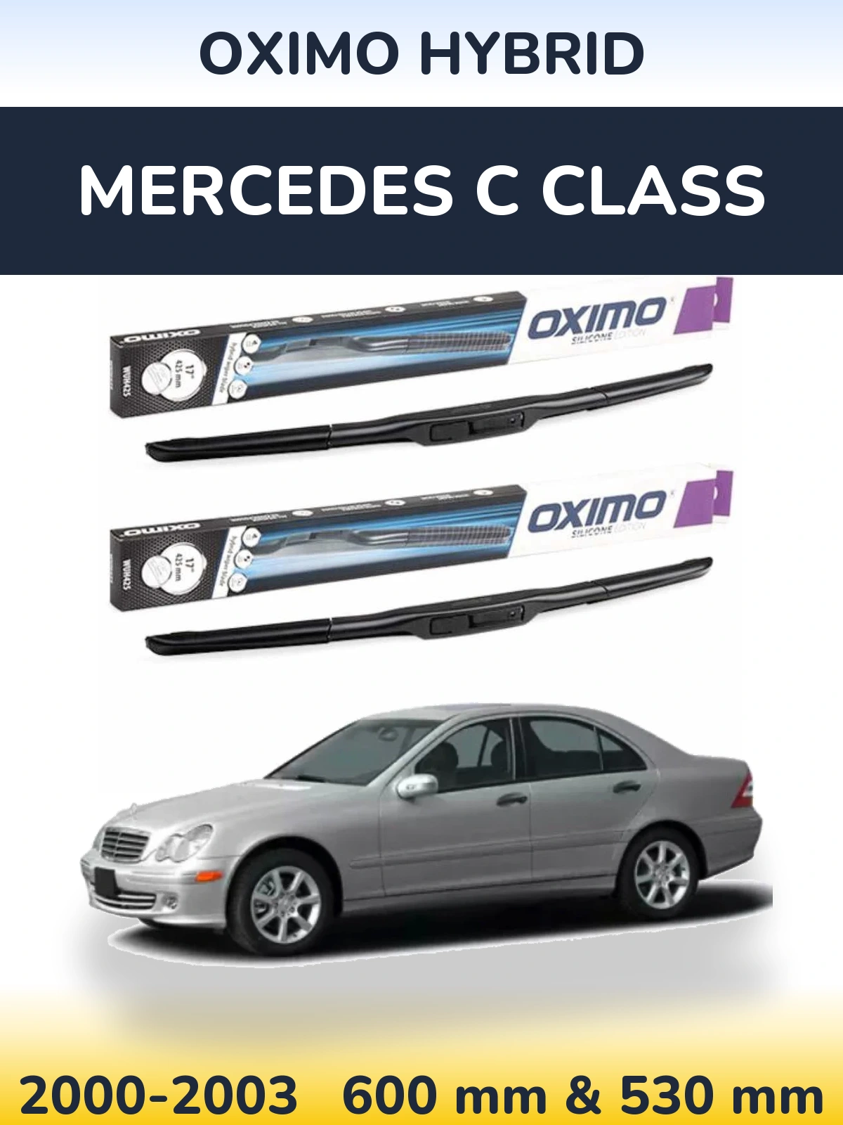 Front wiper blade set Oximo Hybrid 600 & 530 mm for Mercedes C Class 2000-2003