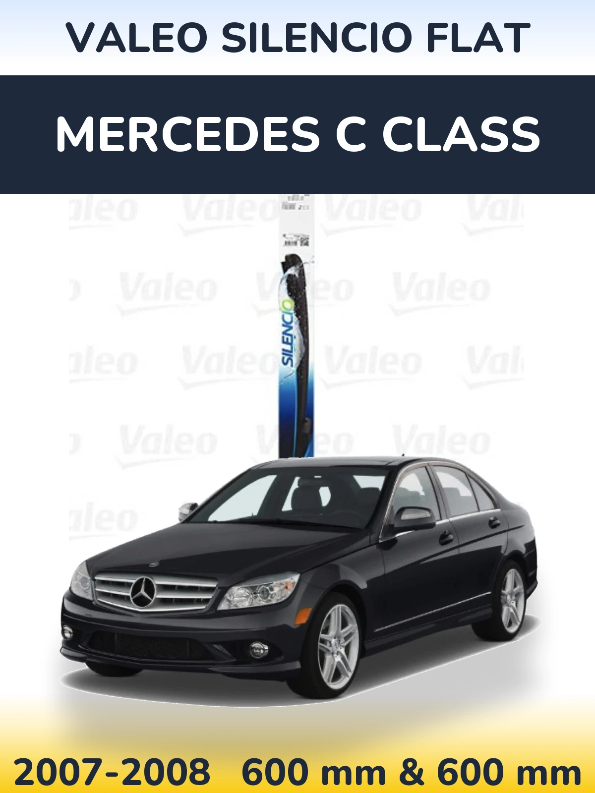 Front wiper blade set Valeo Silencio Flat 600 & 600 mm for Mercedes C Class 2007-2008