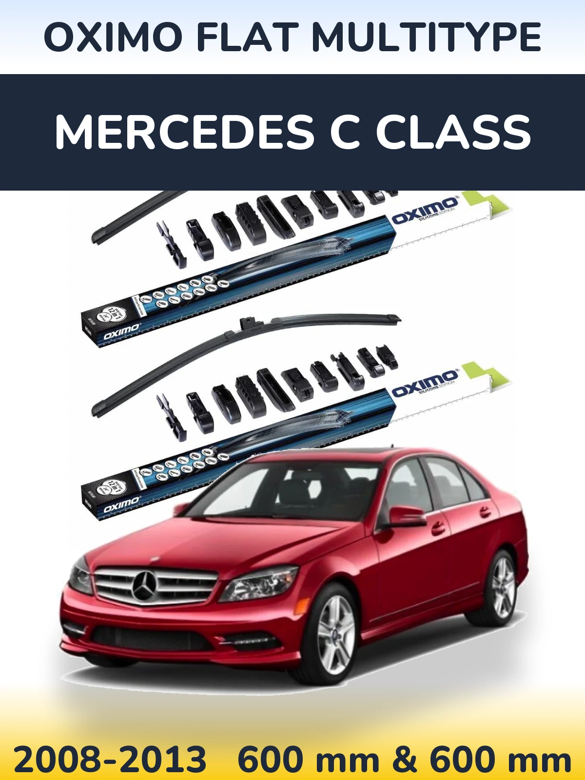 Front wiper blade set Oximo Flat MultiTypee 600 & 600 mm for Mercedes C Class 2008-2013