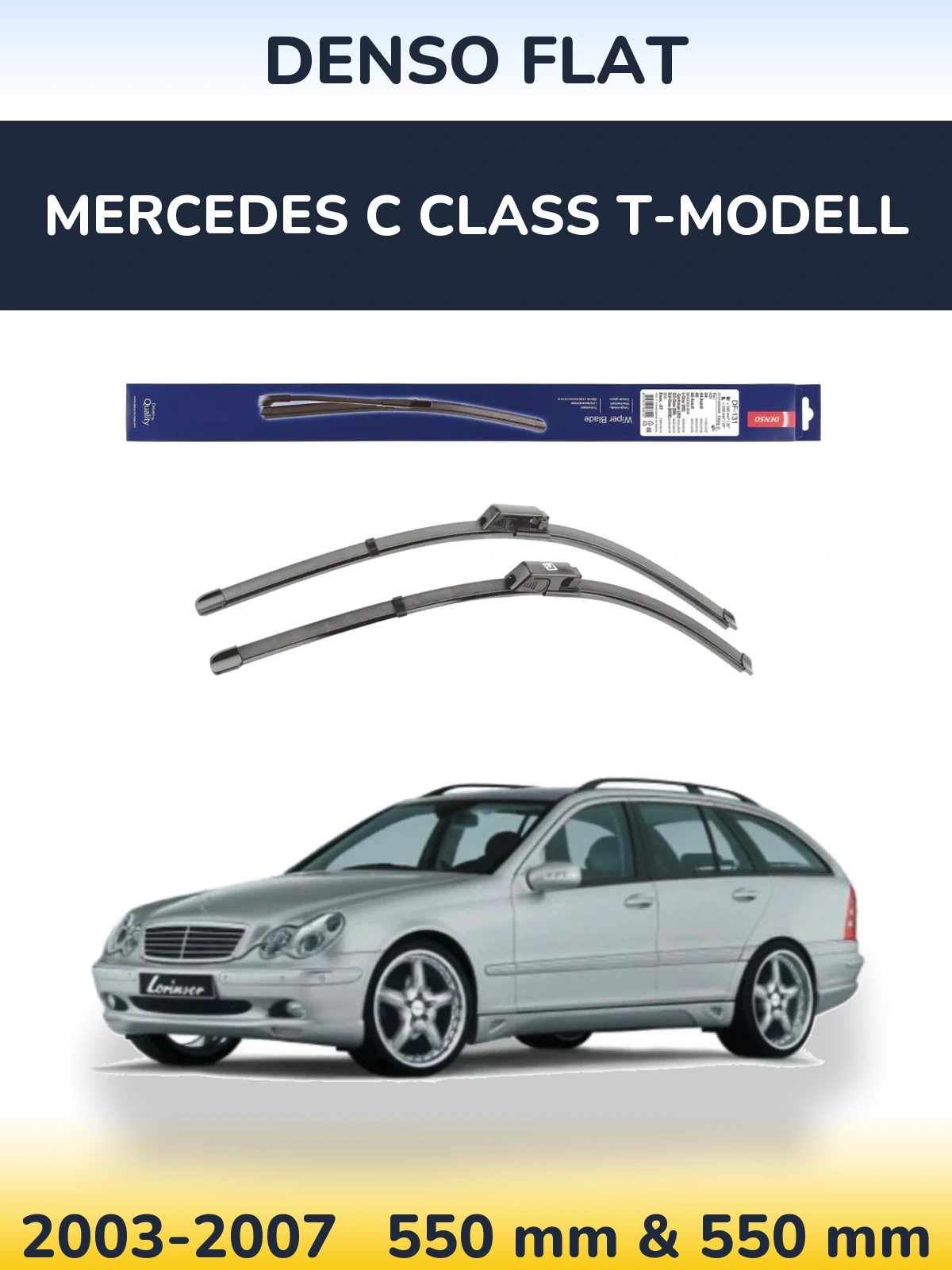 Front wiper blade set Denso Flat 550 & 550 mm for Mercedes C Class T-Modell 2003-2007