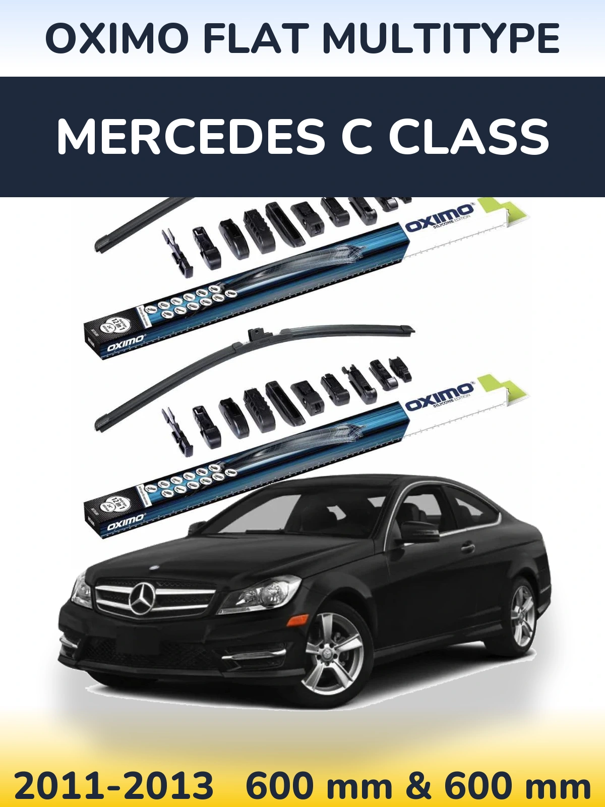 Комплект передних дворников Oximo Flat MultiТипe 600 & 600 мм для Mercedes C Class 2011-2013