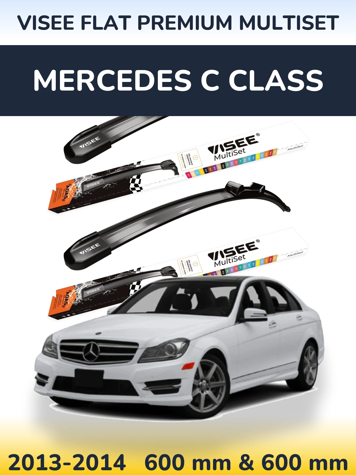 Комплект передних дворников VISEE FLAT PREMIUM MultiSet 600 & 600 мм для Mercedes C Class 2013-2014