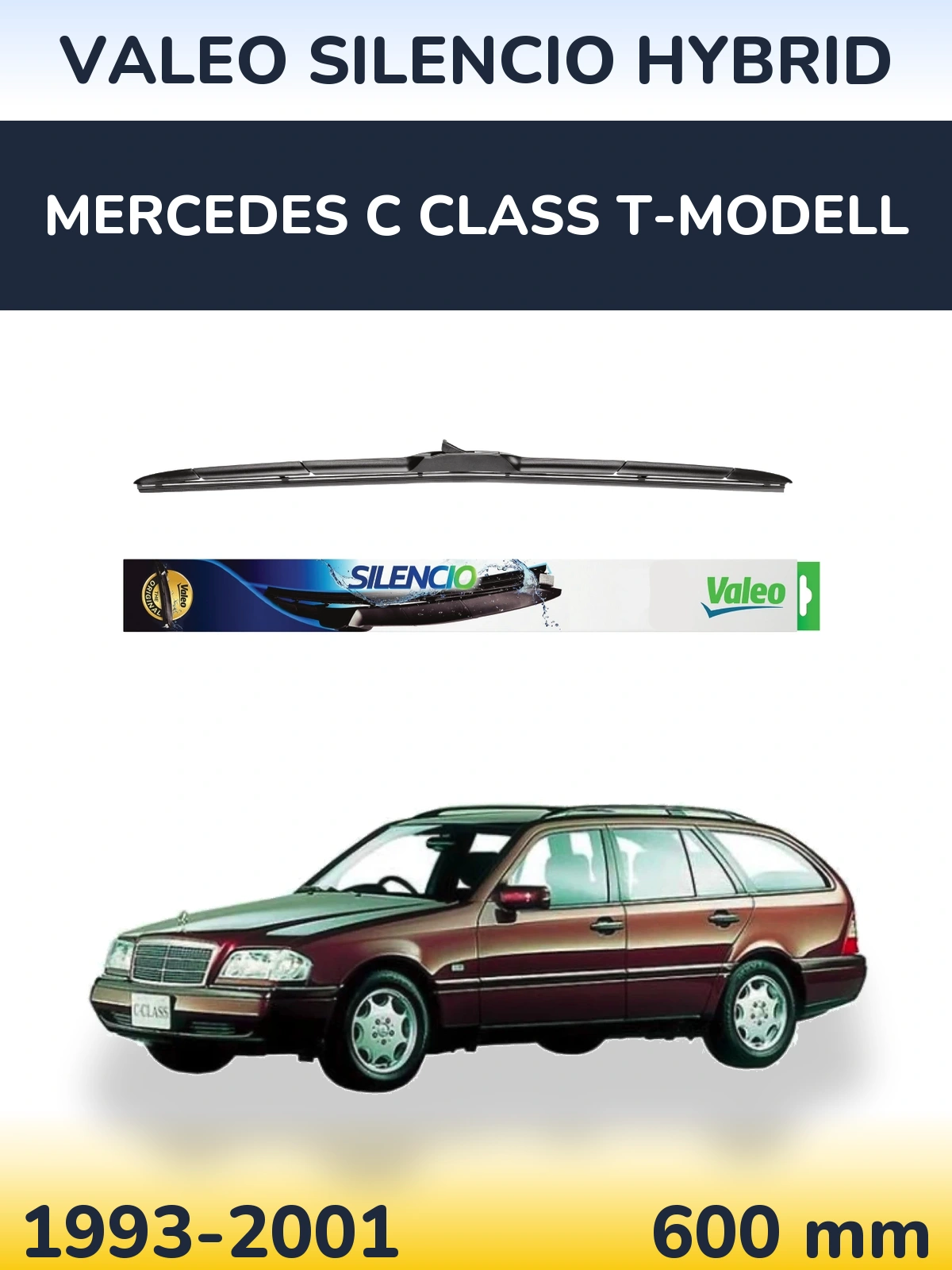 Front wiper blade Valeo Silencio Hybrid 600 mm for Mercedes C Class T-Modell 1993-2001