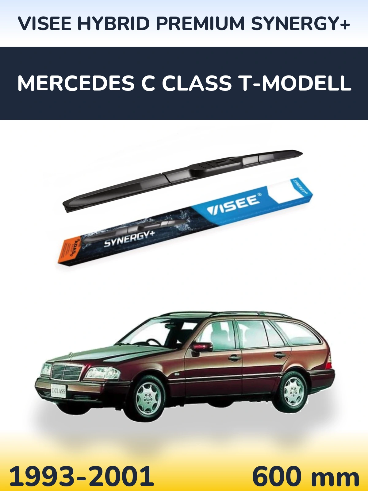 Front wiper blade VISEE HYBRID PREMIUM SYNERGY+ 600 mm for Mercedes C Class T-Modell 1993-2001