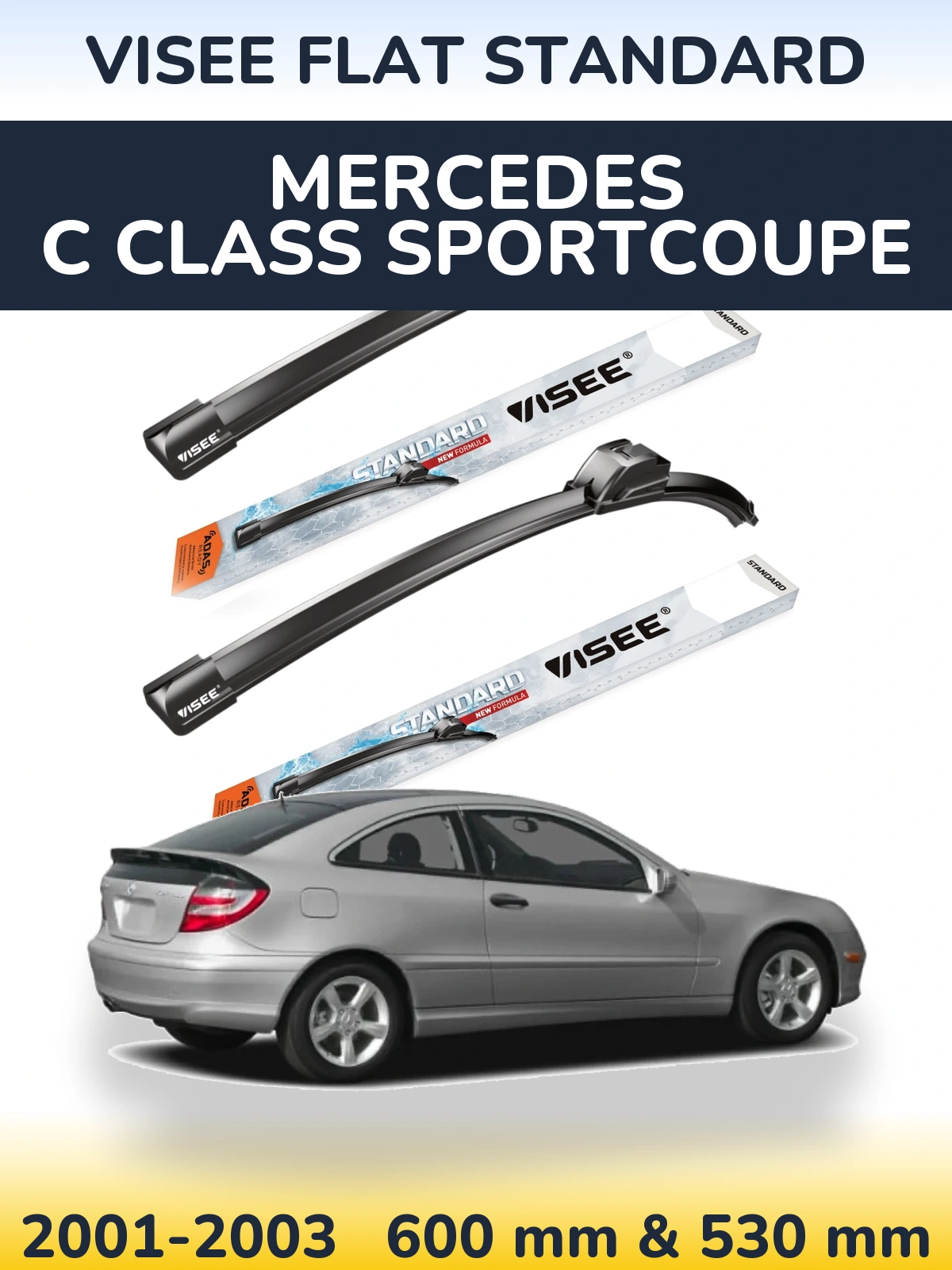 Комплект передних дворников VISEE FLAT STANDARD 600 & 530 мм для Mercedes C Class Sportcoupe 2001-2003