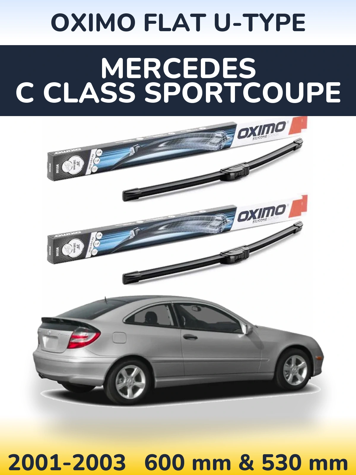 Front wiper blade set Oximo Flat U-type 600 & 530 mm for Mercedes C Class Sportcoupe 2001-2003