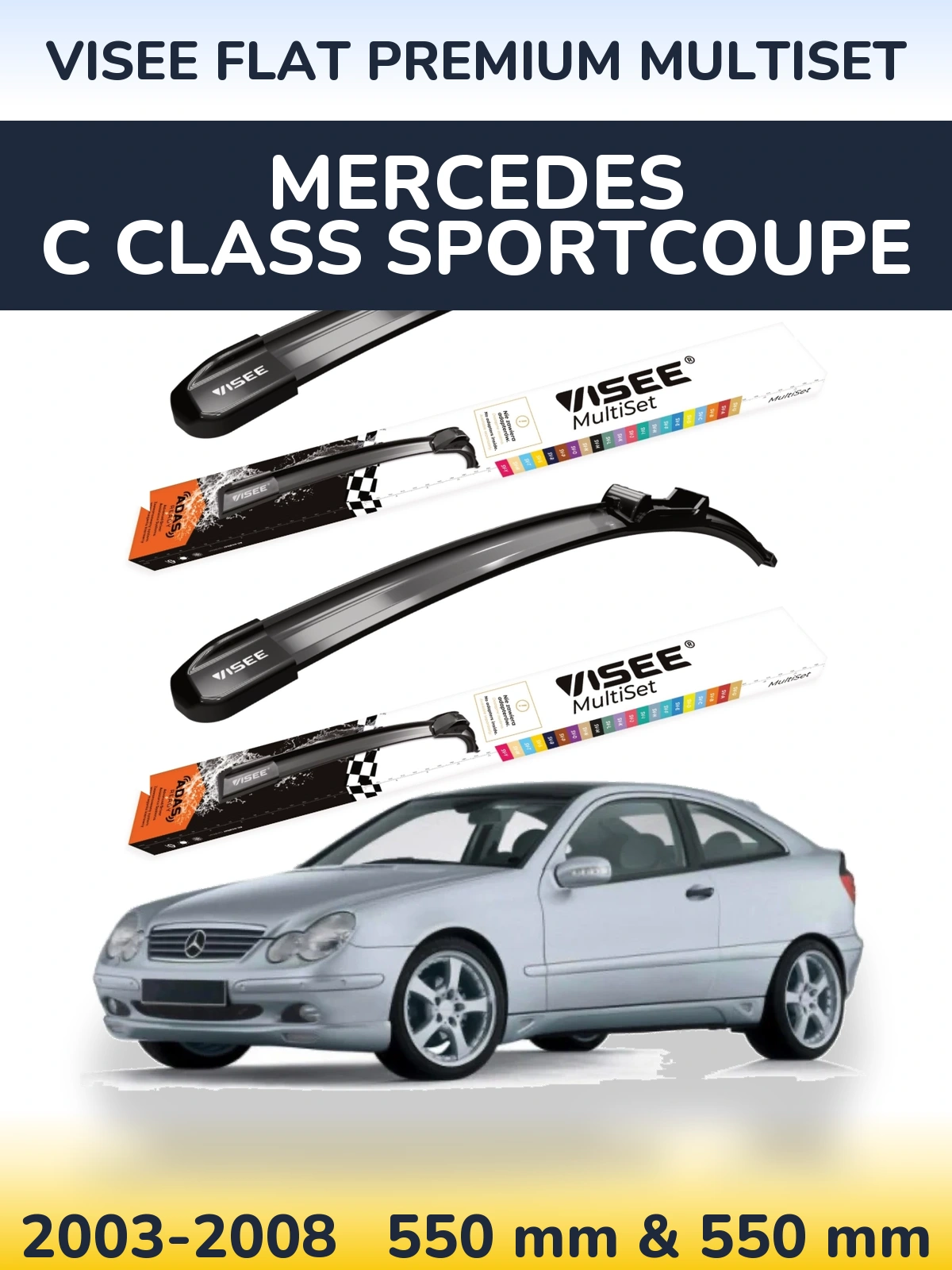 Front wiper blade set VISEE FLAT PREMIUM MultiSet 550 & 550 mm for Mercedes C Class Sportcoupe 2003-2008
