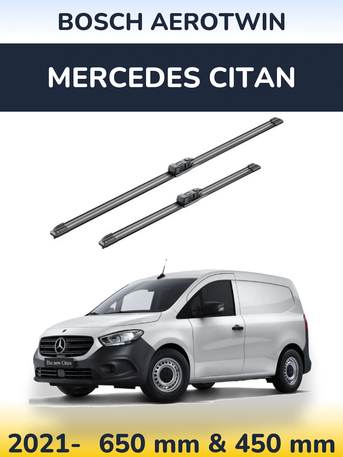 Front wiper blade set BOSCH AeroTwin 650 & 450 mm for Mercedes Citan 2021-2026