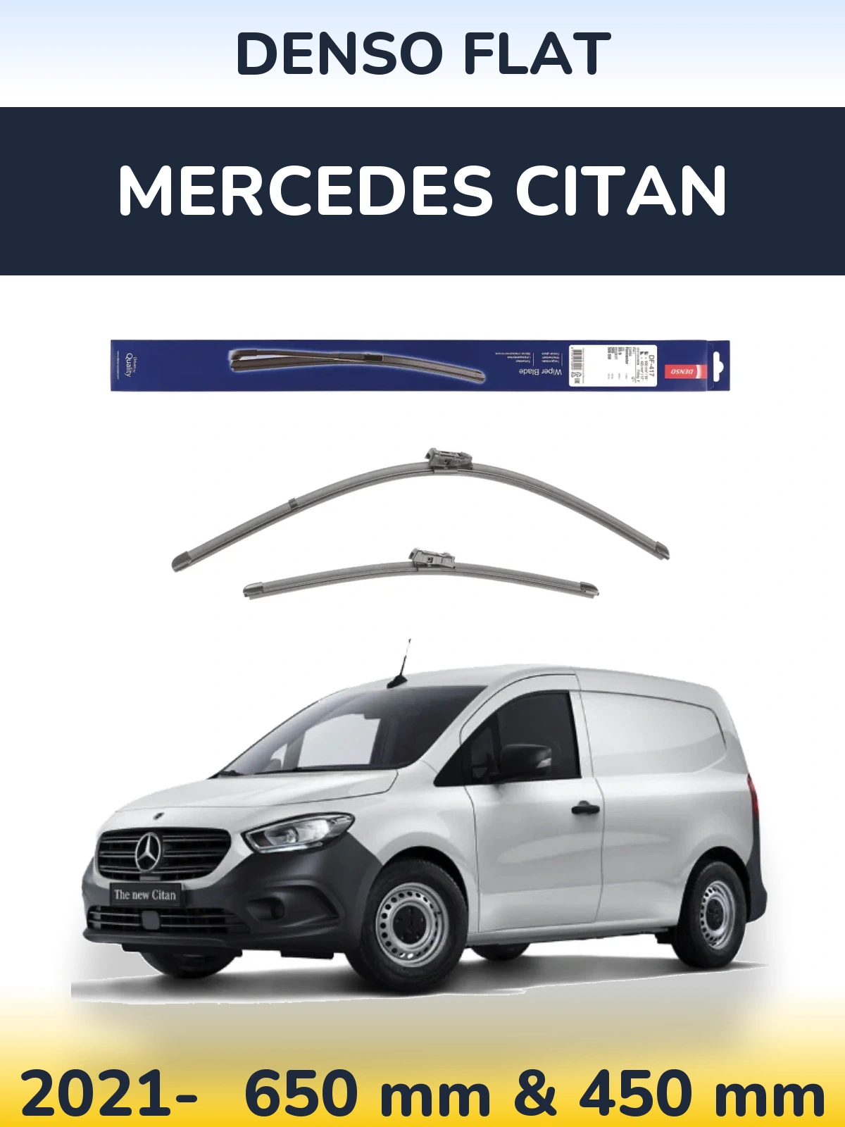 Front wiper blade set Denso Flat 650 & 450 mm for Mercedes Citan 2021-2026