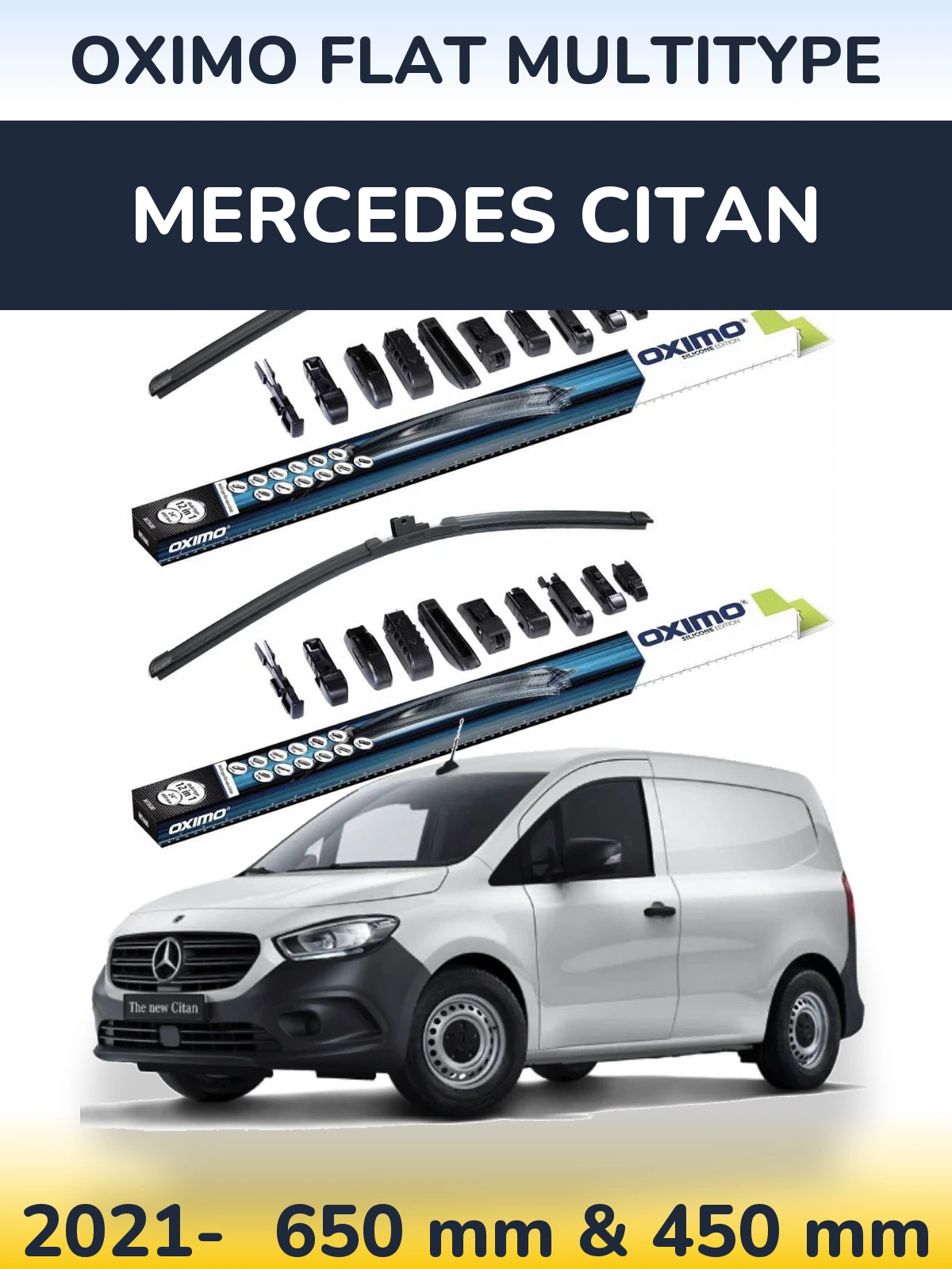 Комплект передних дворников Oximo Flat MultiТипe 650 & 450 мм для Mercedes Citan 2021-2026