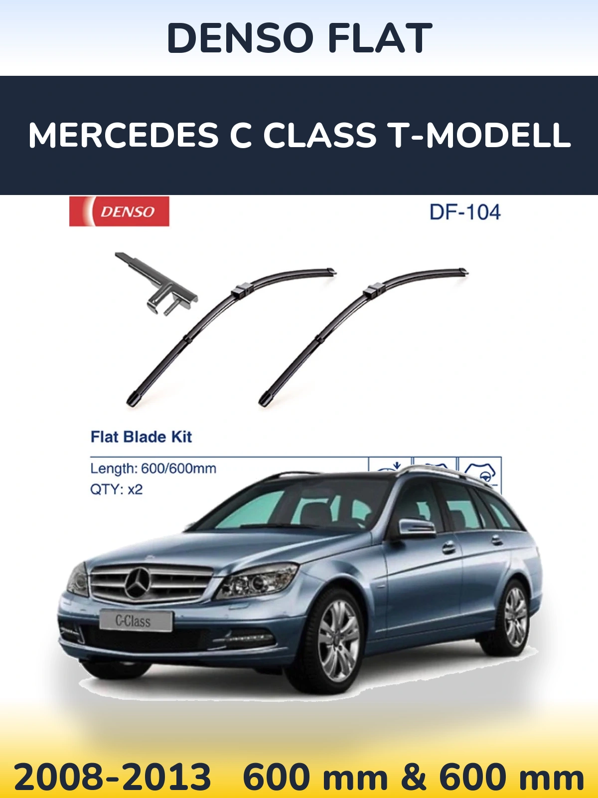Front wiper blade set Denso Flat 600 & 600 mm for Mercedes C Class T-Modell 2008-2013