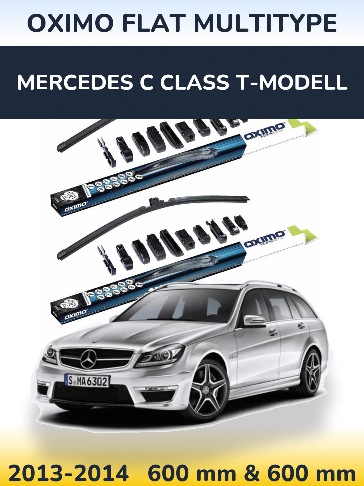 Front wiper blade set Oximo Flat MultiTypee 600 & 600 mm for Mercedes C Class T-Modell 2013-2014