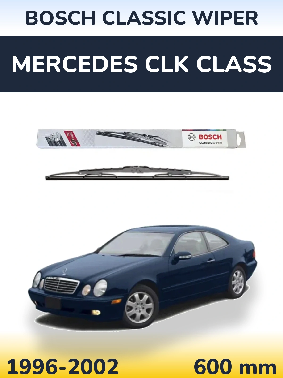 Front wiper blade BOSCH Classic Wiper 600 mm for Mercedes CLK Class 1996-2002