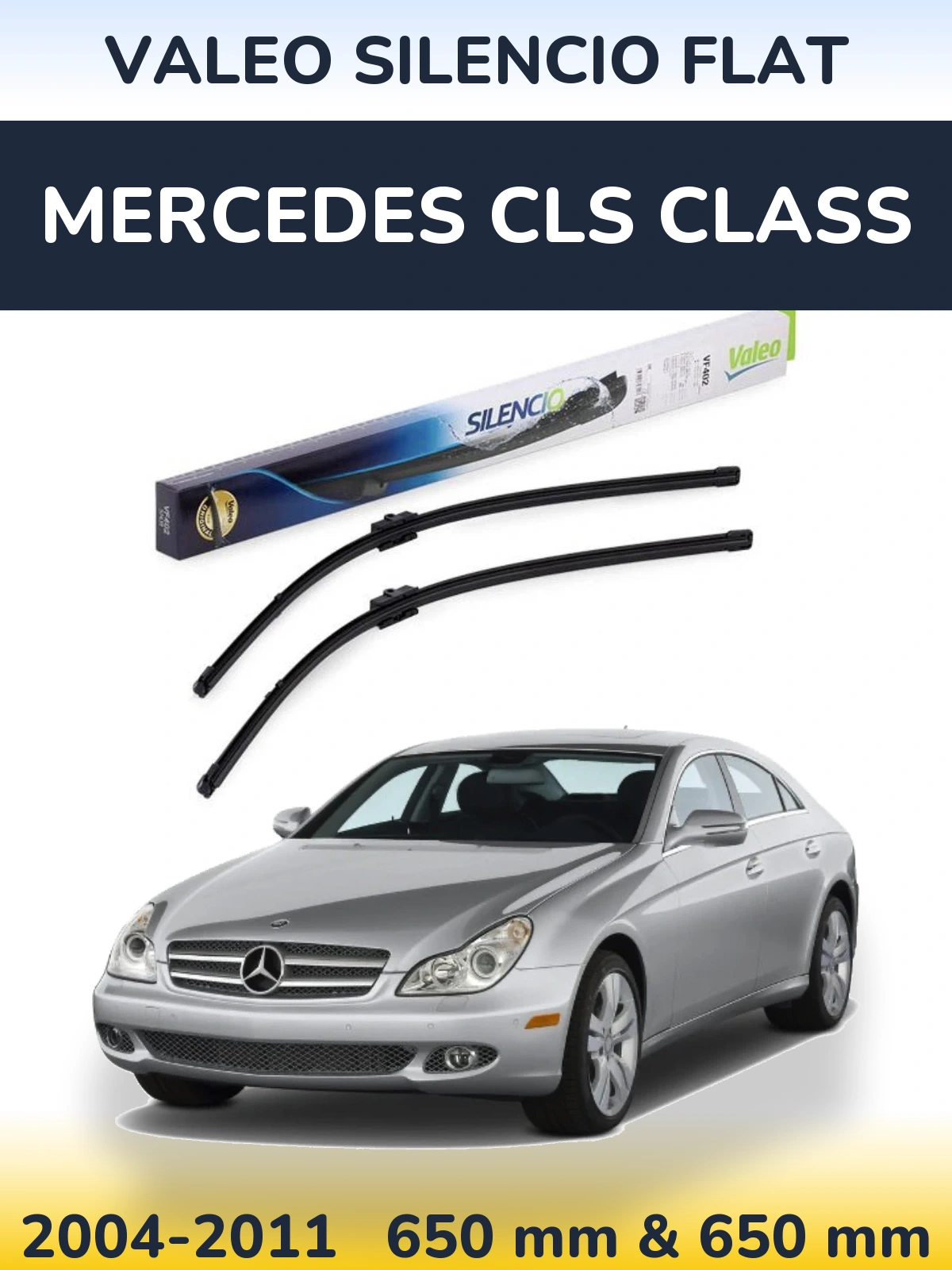 Front wiper blade set Valeo Silencio Flat 650 & 650 mm for Mercedes CLS Class 2004-2011