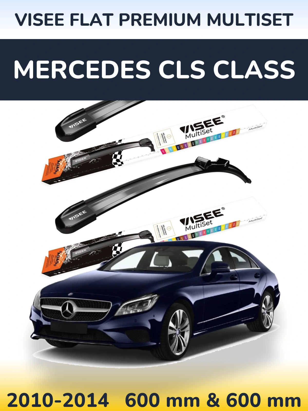 Front wiper blade set VISEE FLAT PREMIUM MultiSet 600 & 600 mm for Mercedes CLS Class 2010-2014