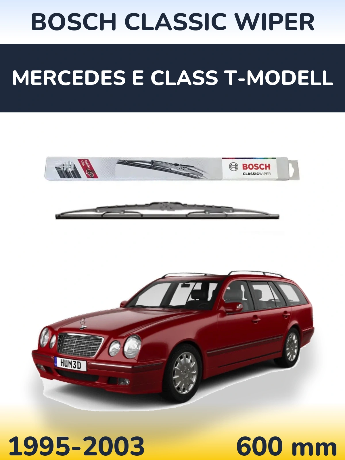 Front wiper blade BOSCH Classic Wiper 600 mm for Mercedes E Class T-Modell 1995-2003