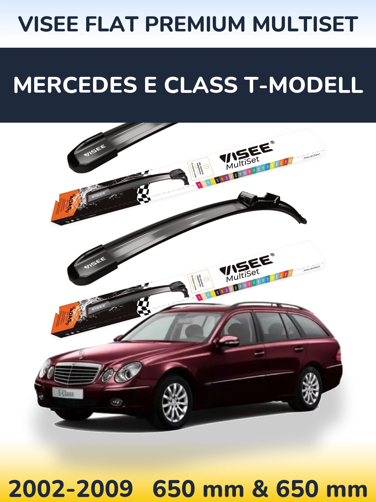 Front wiper blade set VISEE FLAT PREMIUM MultiSet 650 & 650 mm for Mercedes E Class T-Modell 2002-2009
