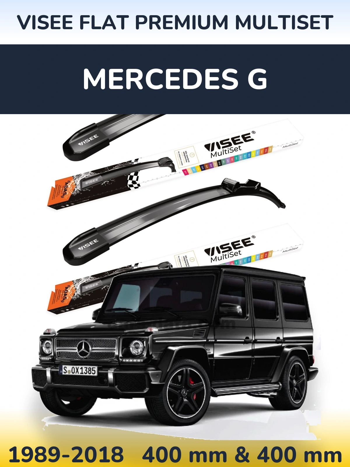 Front wiper blade set VISEE FLAT PREMIUM MultiSet 400 & 400 mm for Mercedes G 1989-2018