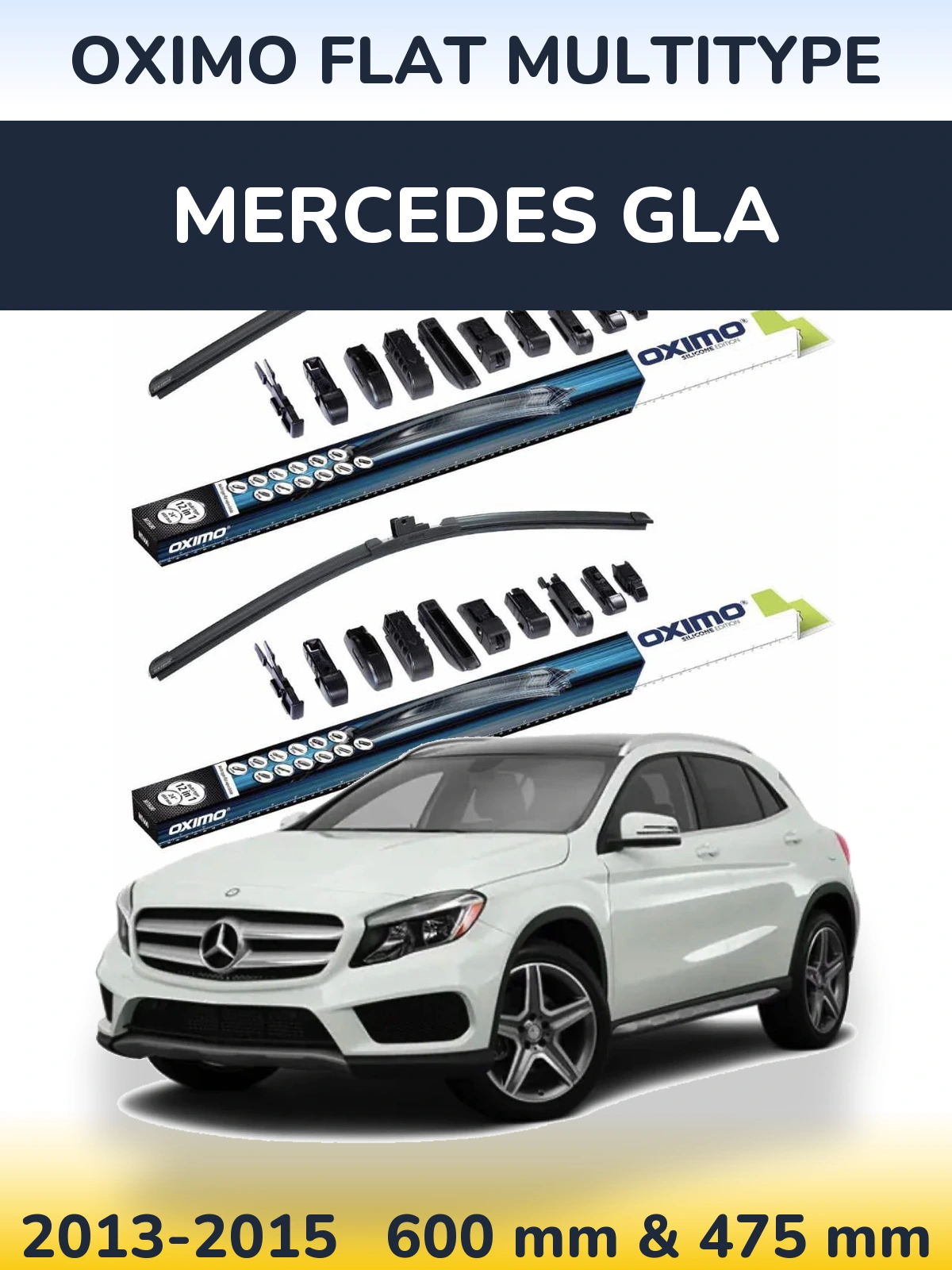 Front wiper blade set Oximo Flat MultiTypee 600 & 475 mm for Mercedes GLA 2013-2015