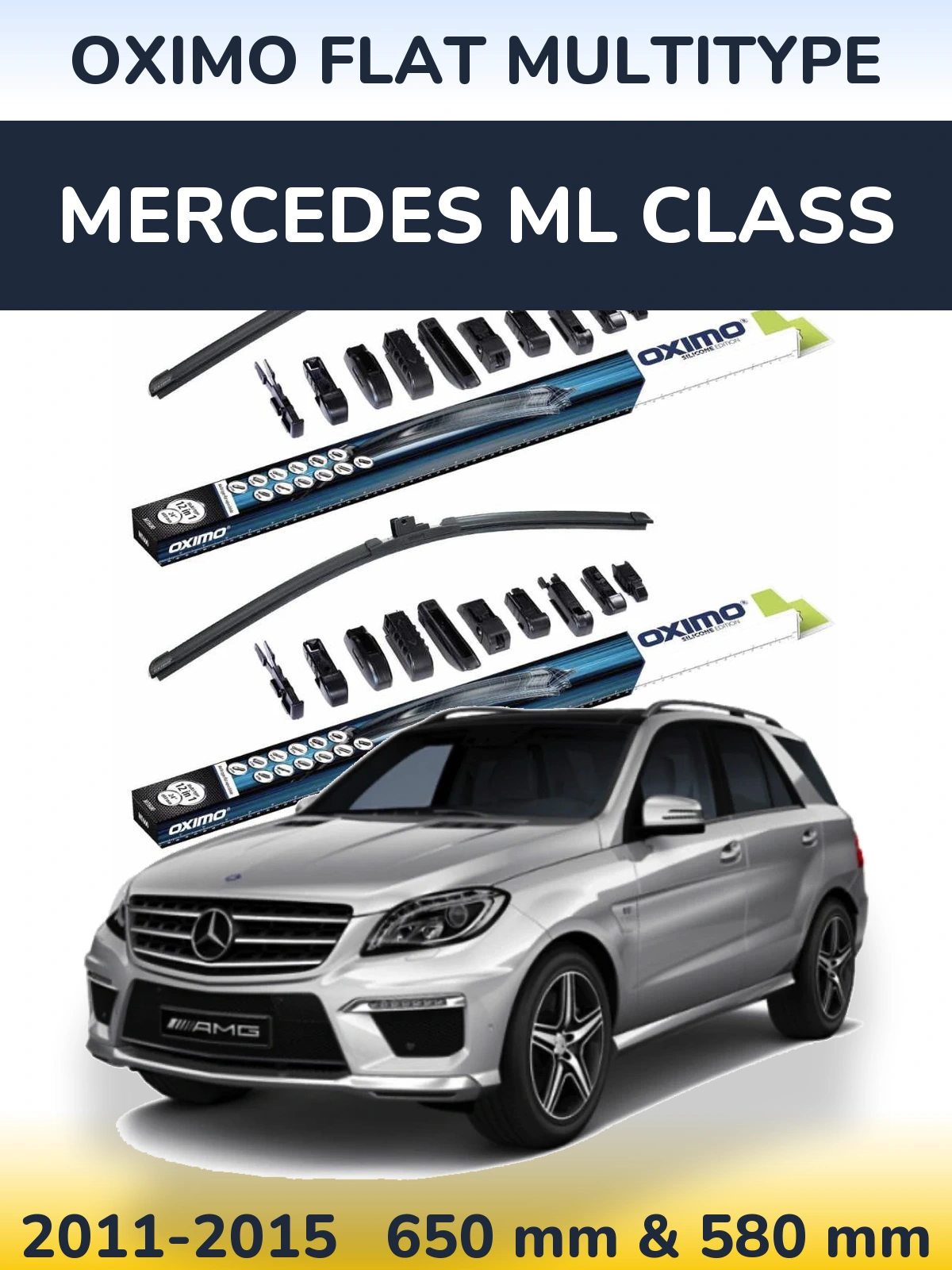 Front wiper blade set Oximo Flat MultiTypee 650 & 580 mm for Mercedes ML Class 2011-2015